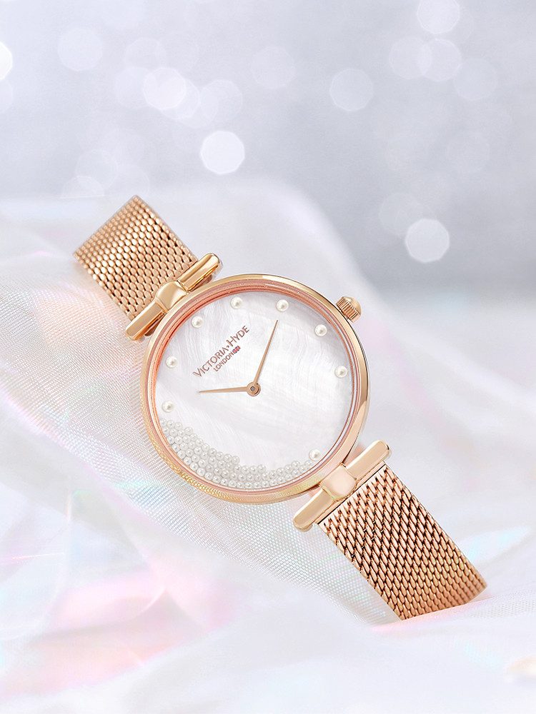 Victoria Hyde Quarzuhr Pearl Quarzuhr, Armbanduhr, Edelstahlarmband, Perlmutt-Zifferblatt Mesh-Armband, (1-tlg., Kein Set)