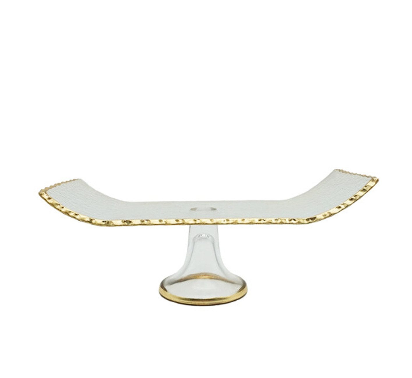 Schäfer Elektronik Servierplatte mit Fuß & Goldrand, aus hochwertigem Glas - 32 x 14,5 x 13 cm, Glas, (1-tlg), mit Goldrad, 32 x 14,5 x 13 cm, mit Standfuß