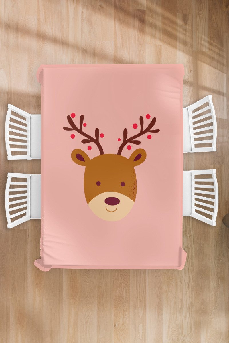 MuchoWow Tischdecke Rentier - Weihnachten - Rosa - Winter, Gartentischdecke, Tischdecke indoor, Wetterfest, Deko, 130x200 cm