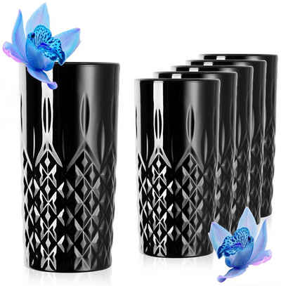 PLATINUX Glas Schwarze Longdrinkgläser mit Diamant Muster, Glas, 300ml (max. 350ml) Wassergläser Trinkglas Bargläser hoch