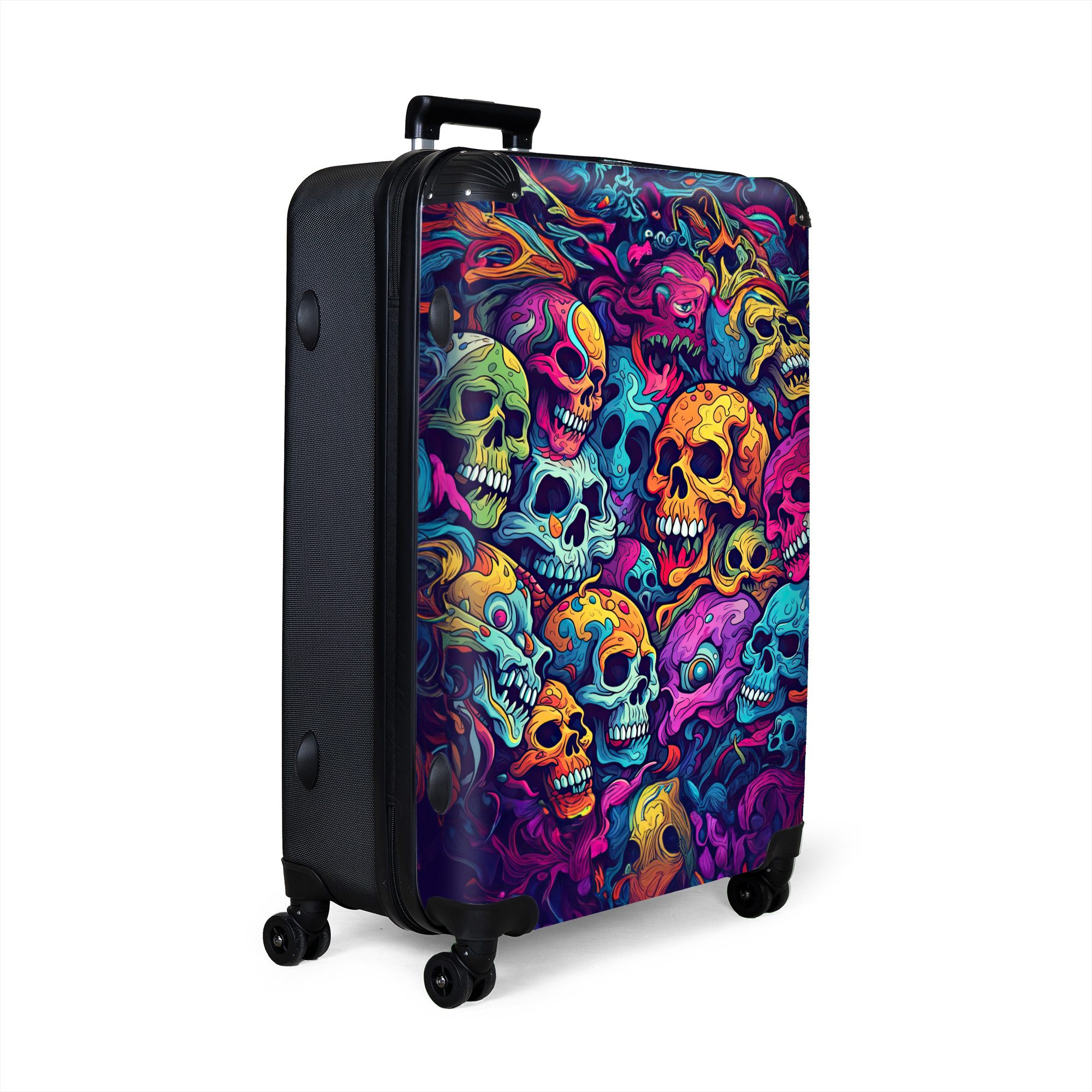 NoBoringSuitcases.com© Hartschalen-Trolley Totenkopf - Neon - günstig online kaufen