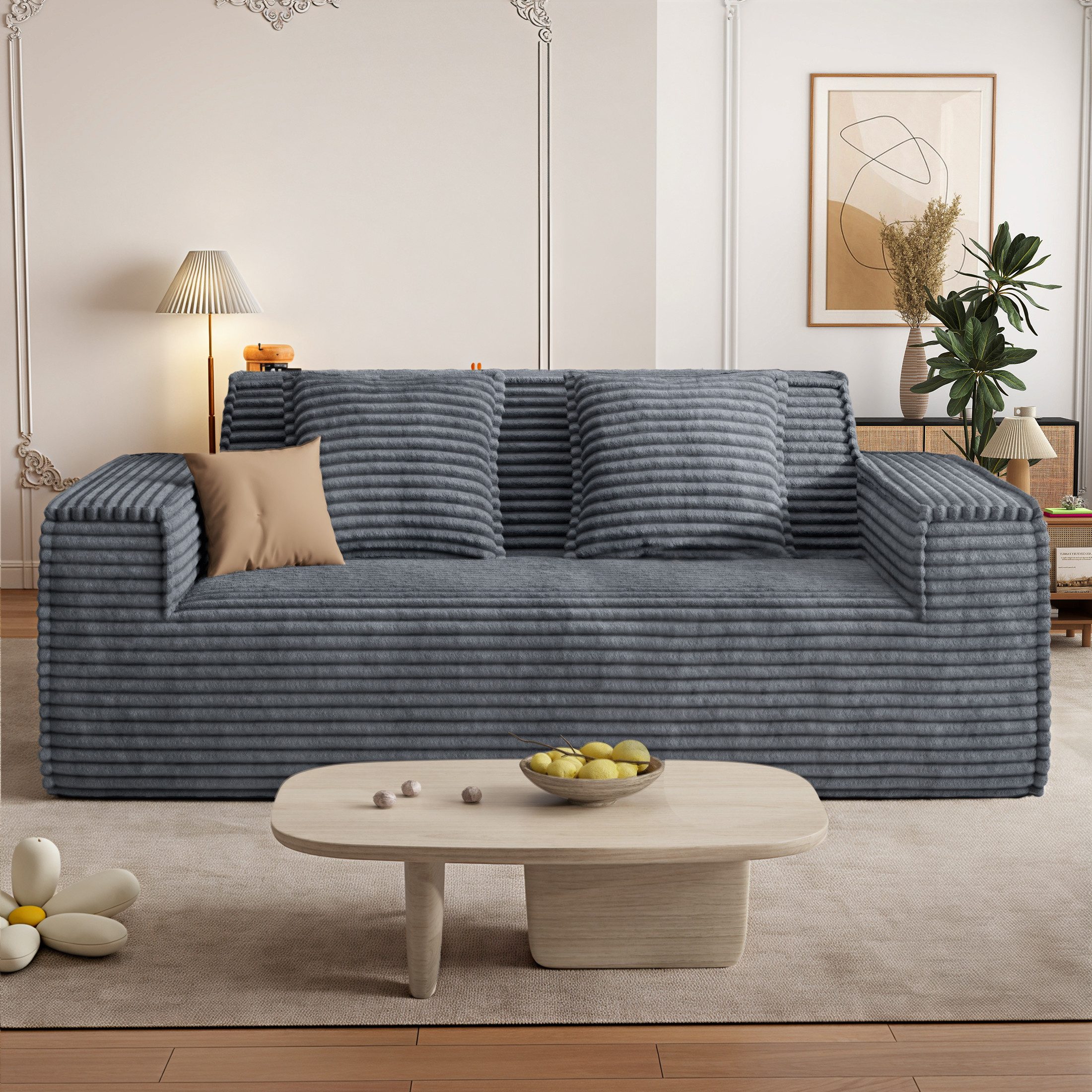 Aivermeil Sofa 2-3-Sitzer Kord-Sofa, montagefrei, 1 Teile, All-in-One Cloud-Sofa mit 2 Kissen für Wohn- & Schlafzimmer