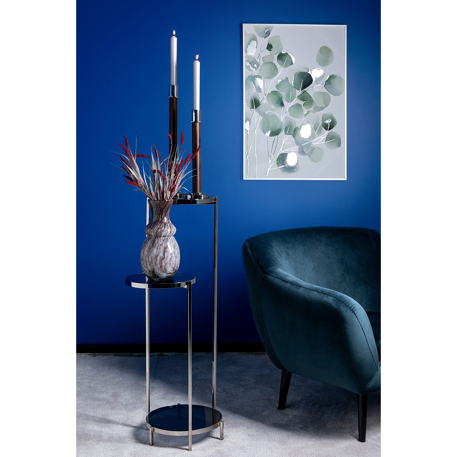 Fink Säulen-Esstisch ISARA Säule - grau-glänzend - Glas/ Edelstahl - H. 102cm - Ablage (Säule für Blumen - Dekosäulen, Säule für Blumen - Dekosäulen), Dekosäulenstand: Eleganter Säulenständer & Blumenständer für Zuhause