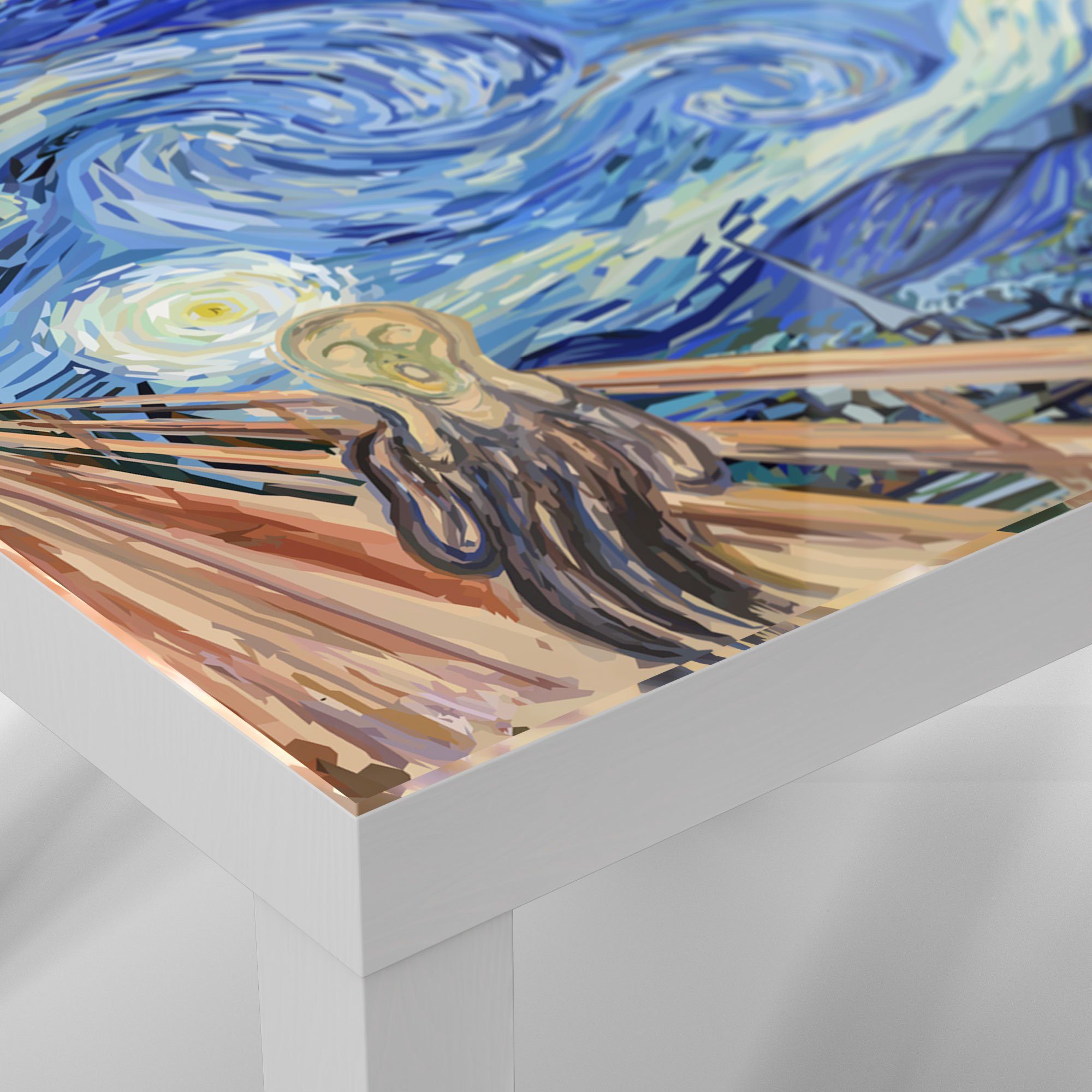 Glastisch Glas Van DEQORI Beistelltisch trifft Weiß modern 'Munch Gogh', Couchtisch
