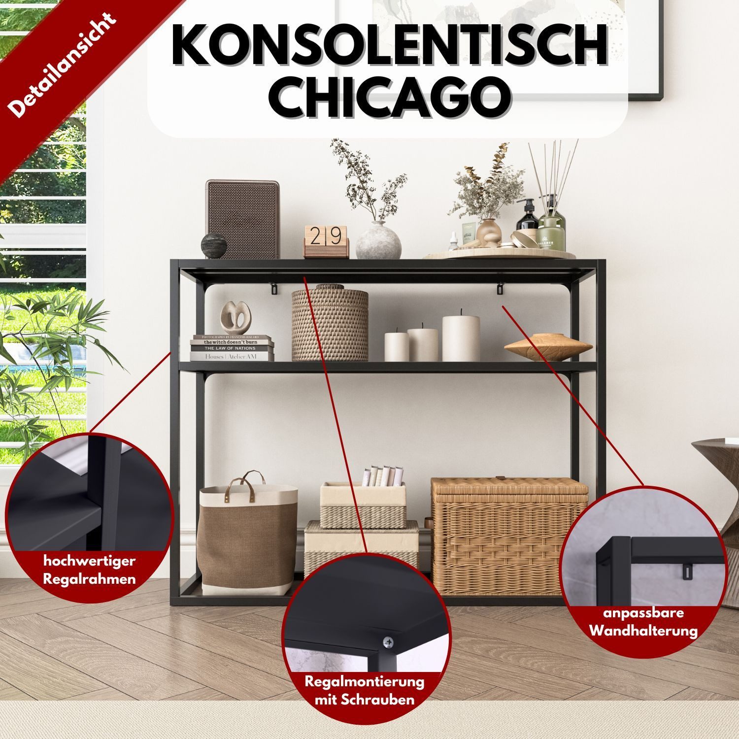 Coemo Standregal CHICAGO, Schwarz Konsolentisch Dekoregal Metall Beistellti günstig online kaufen