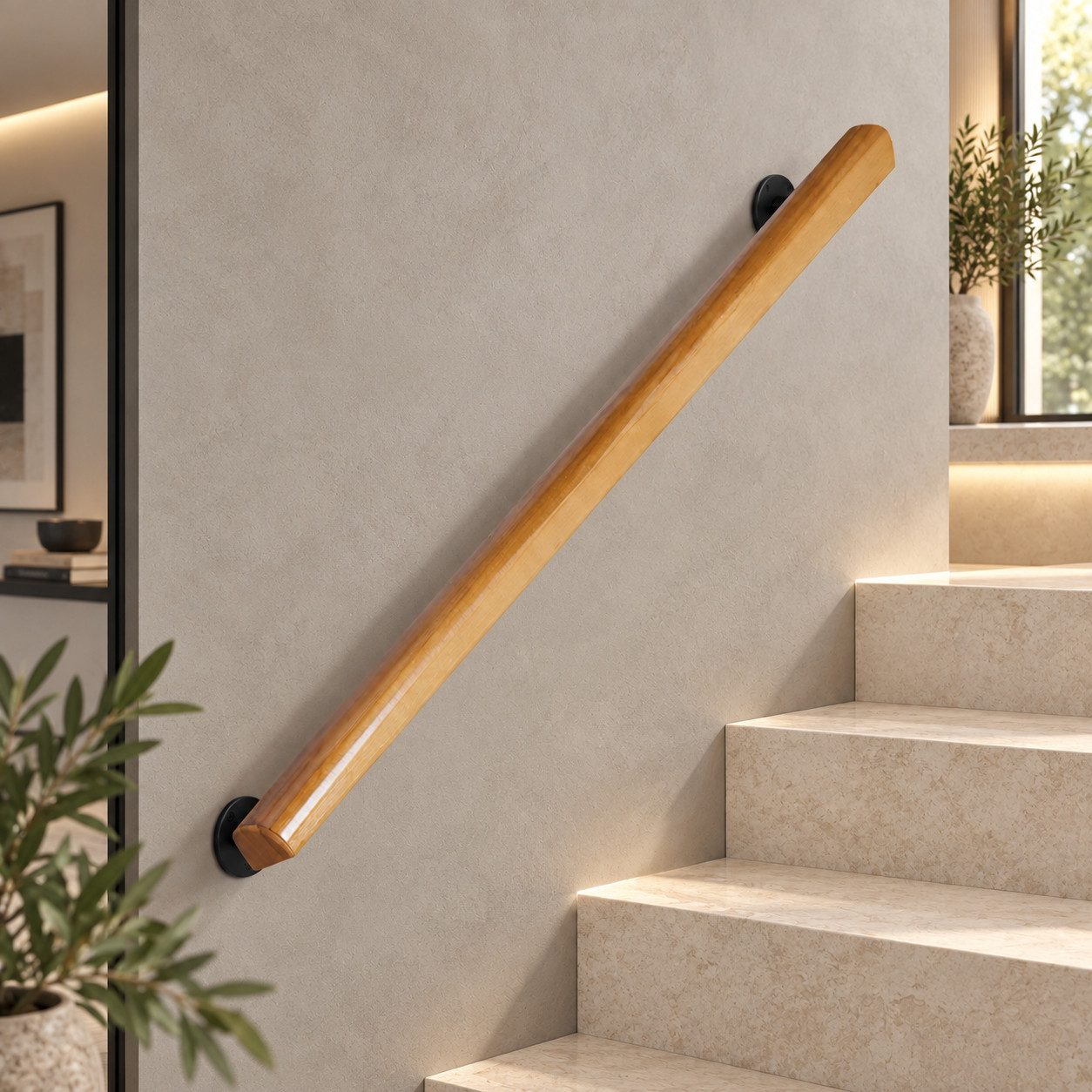 LEMLIT Handlauf 120cm Holzhandläufe für Innentreppen, Wandmontierte Treppengeländer, 120 cm Gesamtlänge, (1 Stück, 1 St., 120cm), Treppenhandlauf, Rutschfeste Haltegriffe zur Sicherheit für Zuhause