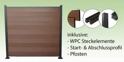 Woodstore24 Zaun »Komplettset WPC Zaun Sichtschutz Steckzaun 185 x 180 cm inklusive Pfosten zum Einbetonieren / Farbe braun«