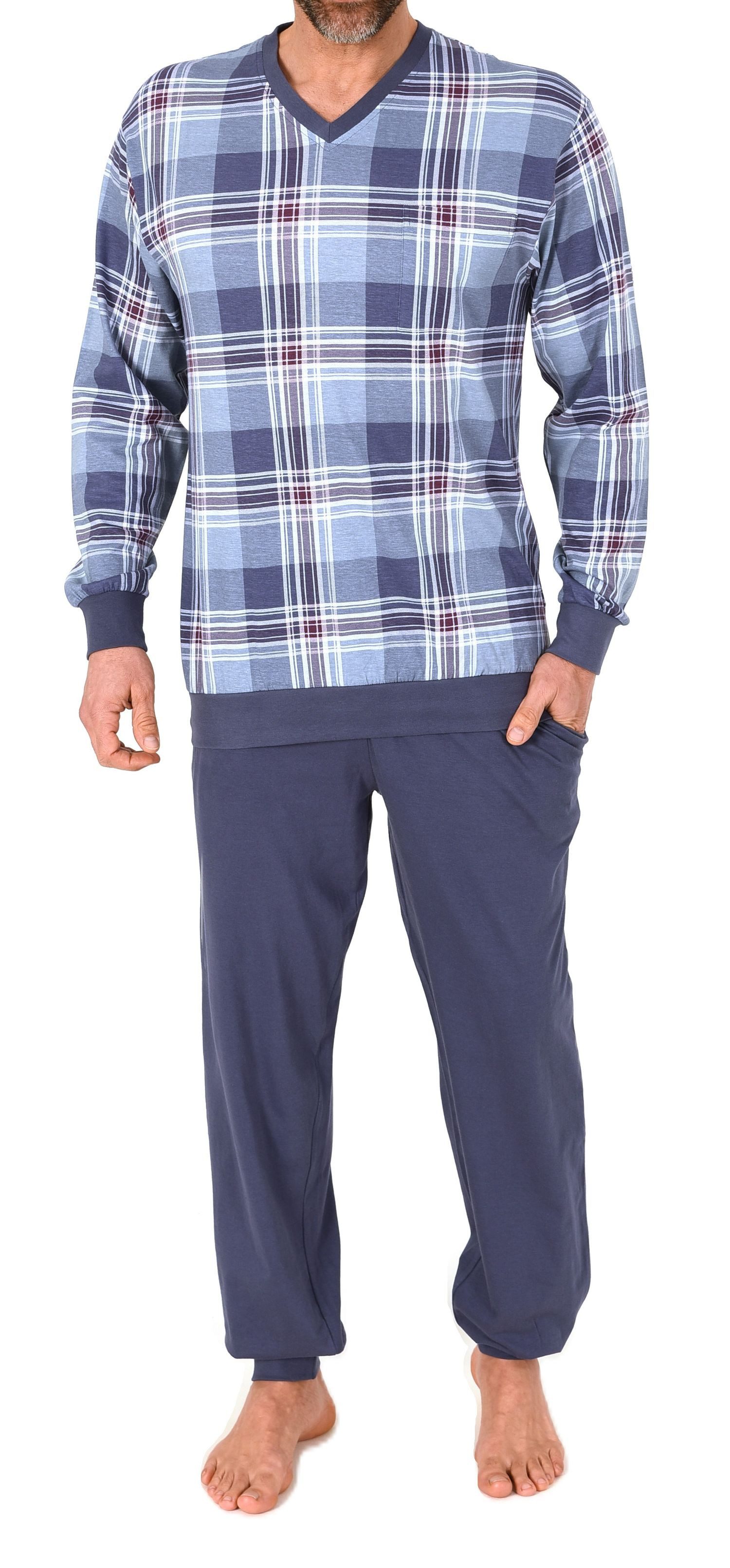 Normann Pyjama Normann Herren Schlafanzug langarm Karo Optik – auch in Übergröße