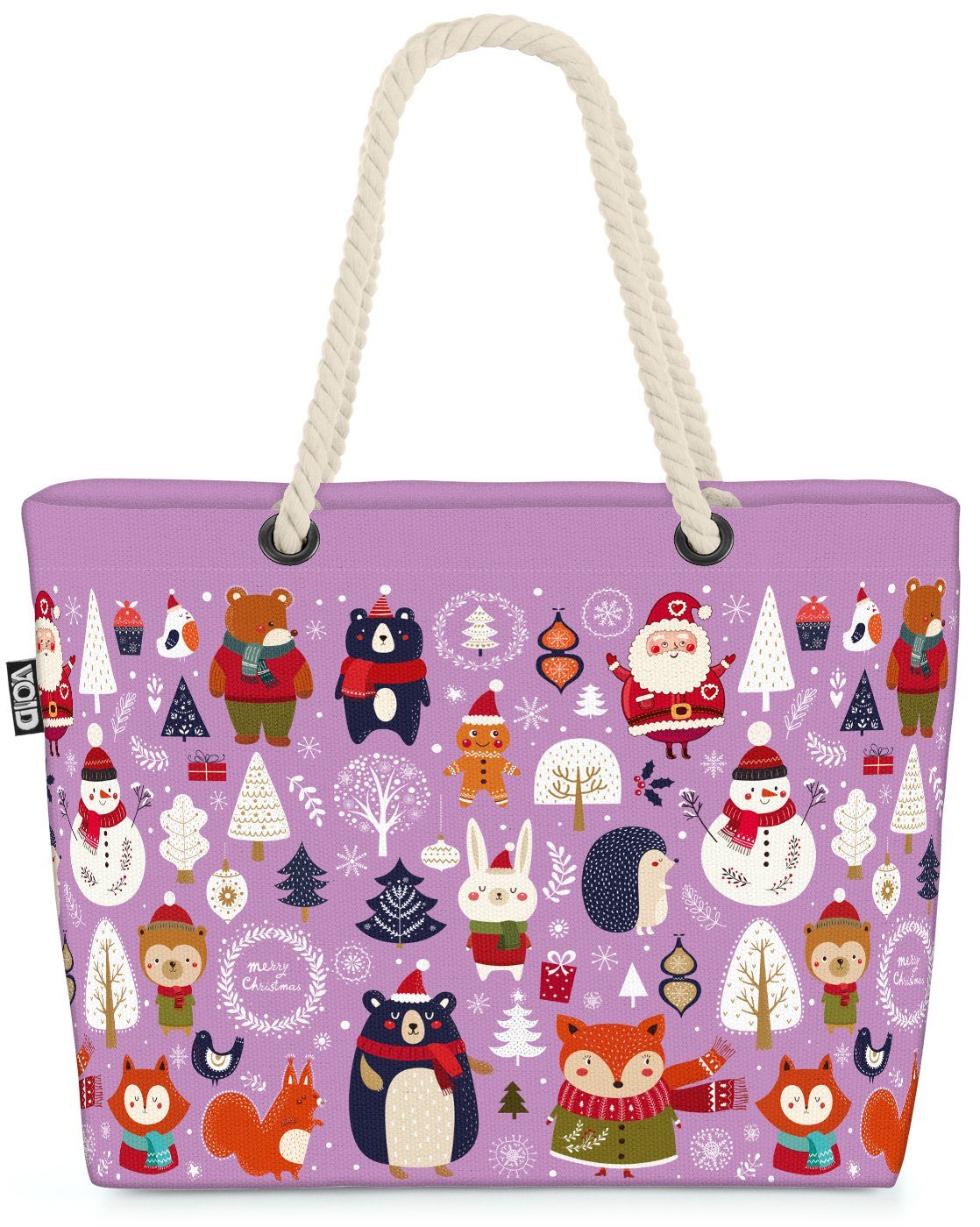 größter Versandhandel für Mode VOID Strandtasche (1-tlg), Tiere Weihnachten Tierkinder lila Hase Bag Winter Beach Schneemann Igel Kinderz