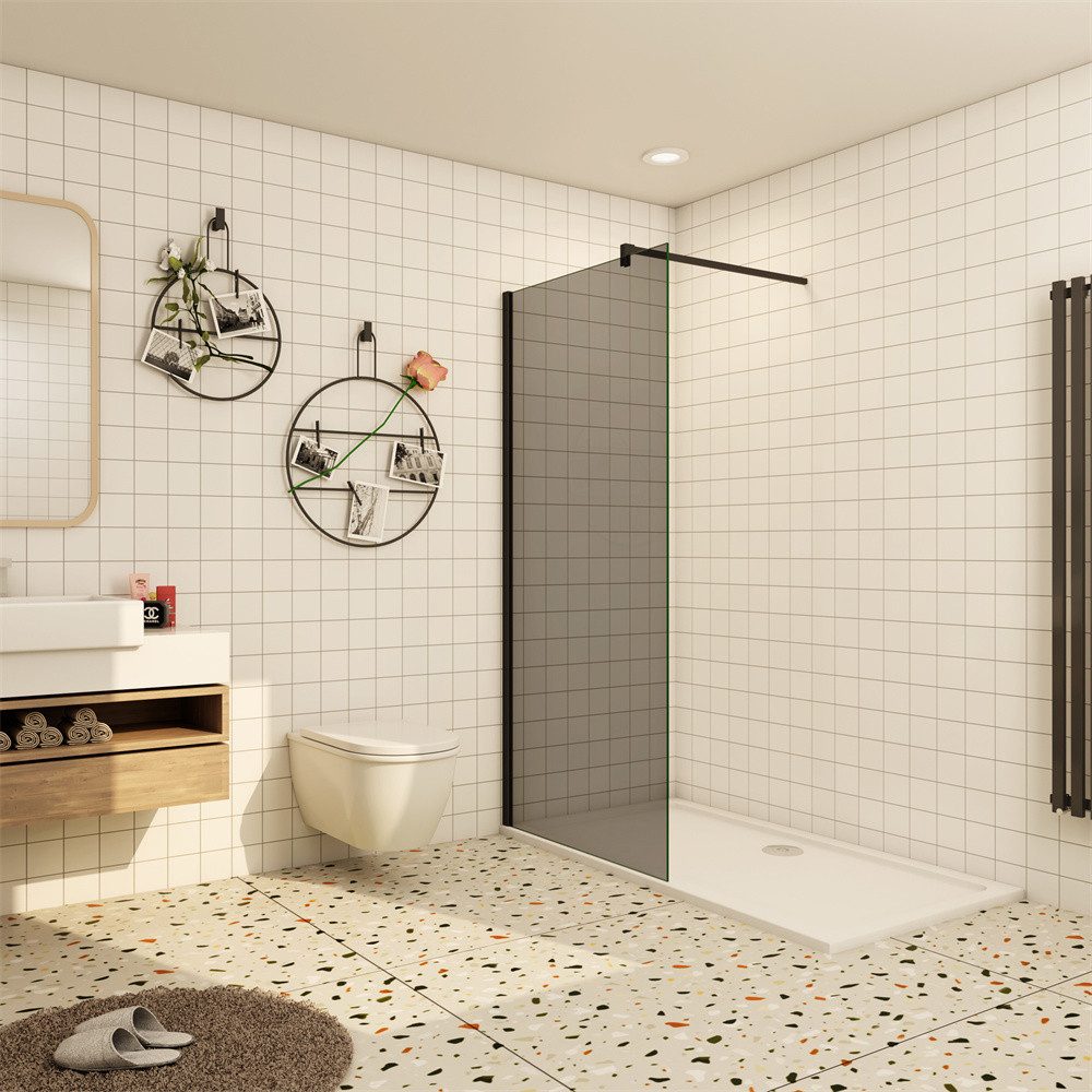 Duschparadies Duschwand 8mm Rauchglas walk in Dusche freistehende Glastrennwand, Einscheibensicherheitsglas, (Set), Glas