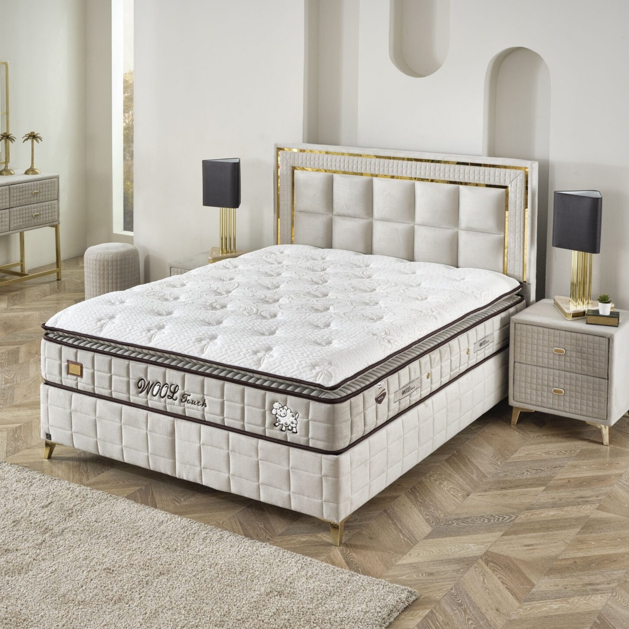 gowoll Boxspringbett 180 x 200 Beige mit Matratze und gepolstertem Kopfteil Luxus bett (Kostenlose Lieferung, gepolstertes Kopfteil + Taschefederkern Matratze + 2 Bettkästen), Doppelbett gepolstertes Kopfteil Bett mit Bettkasten
