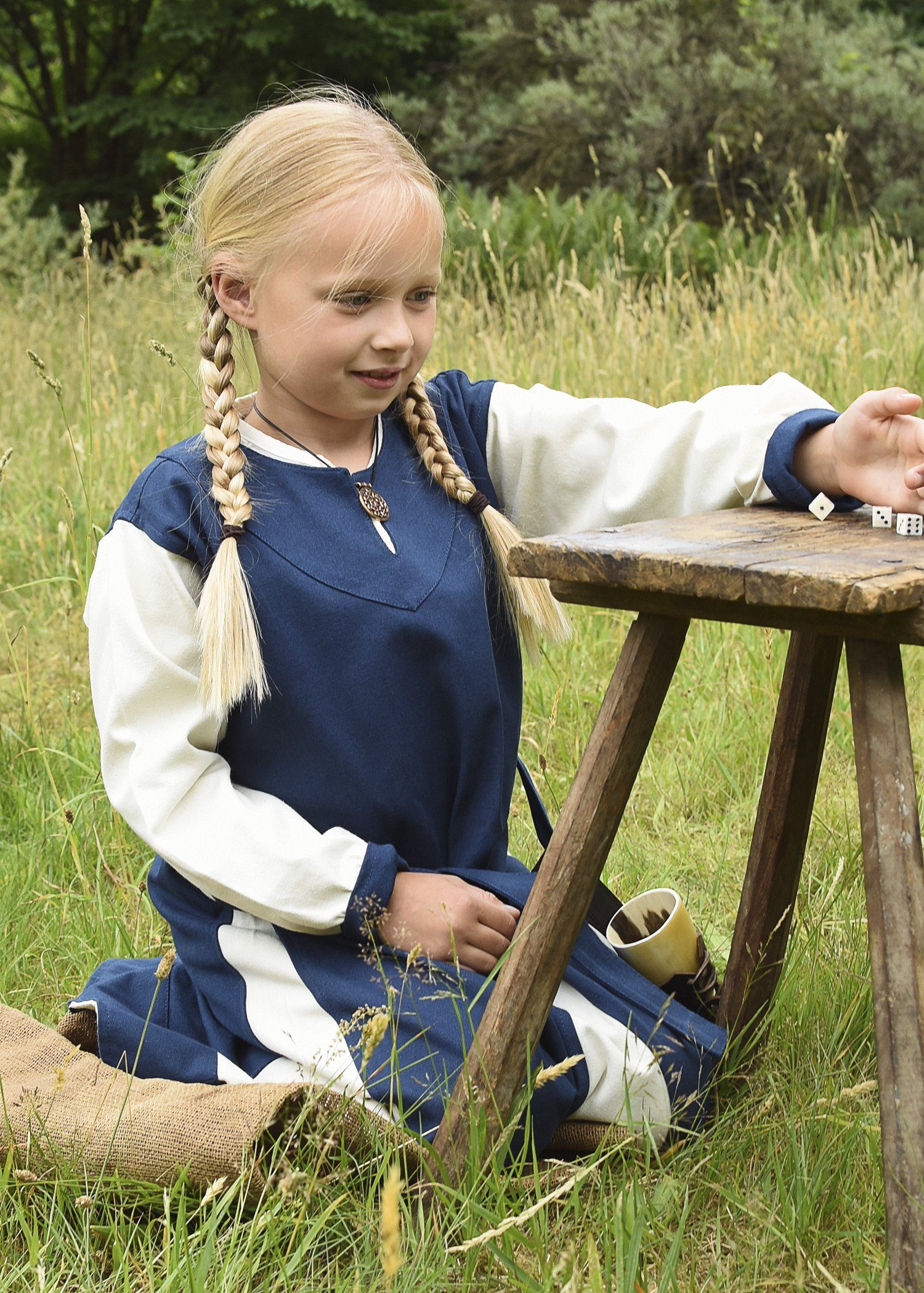 Battle Merchant Ritter-Kostüm Kinder-Wikingerkleid Solveig, blau/natur