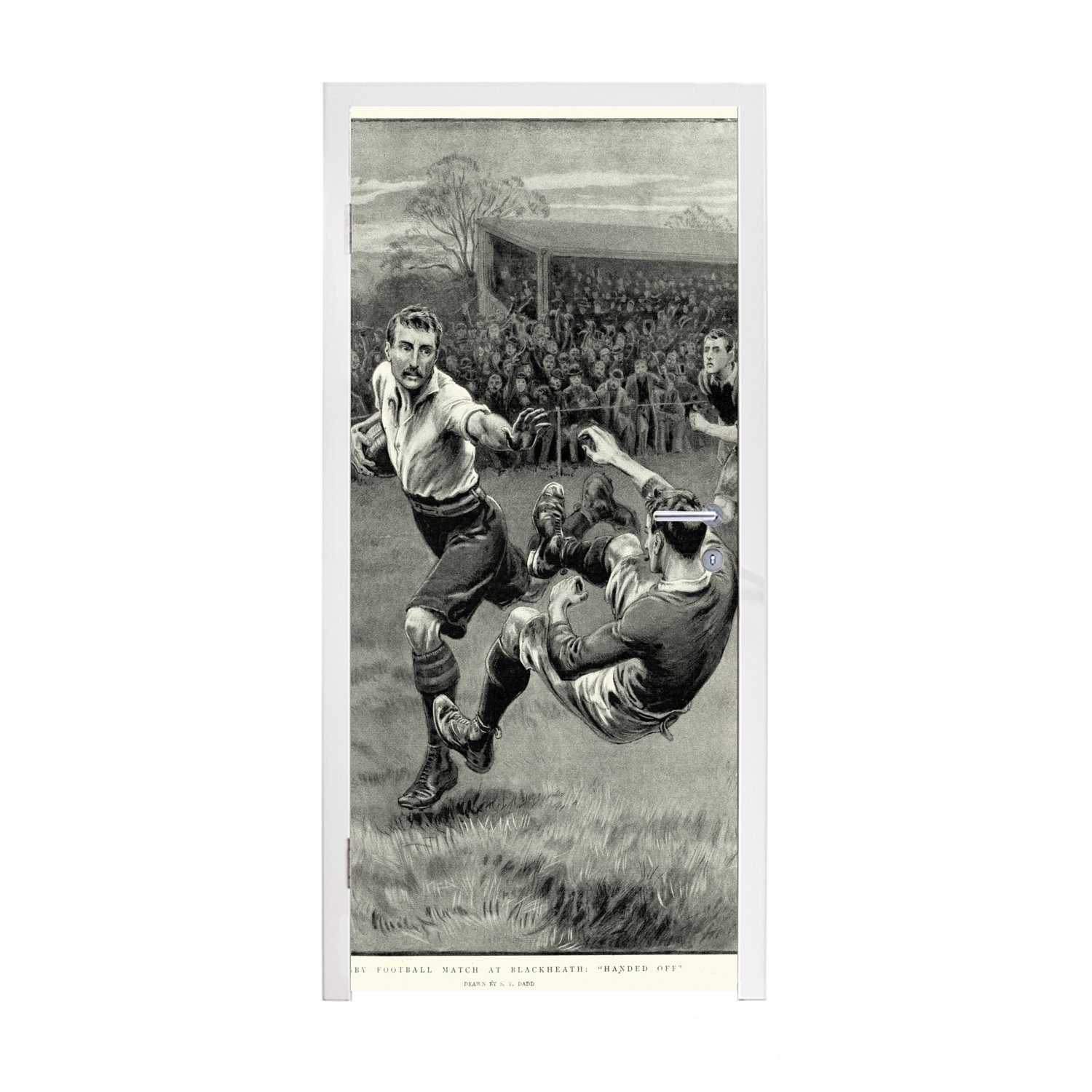 MuchoWow Türtapete Eine historische Illustration eines Rugbyspiels, Matt, bedruckt, (1 St), Fototapete für Tür, Türaufkleber, 75x205 cm