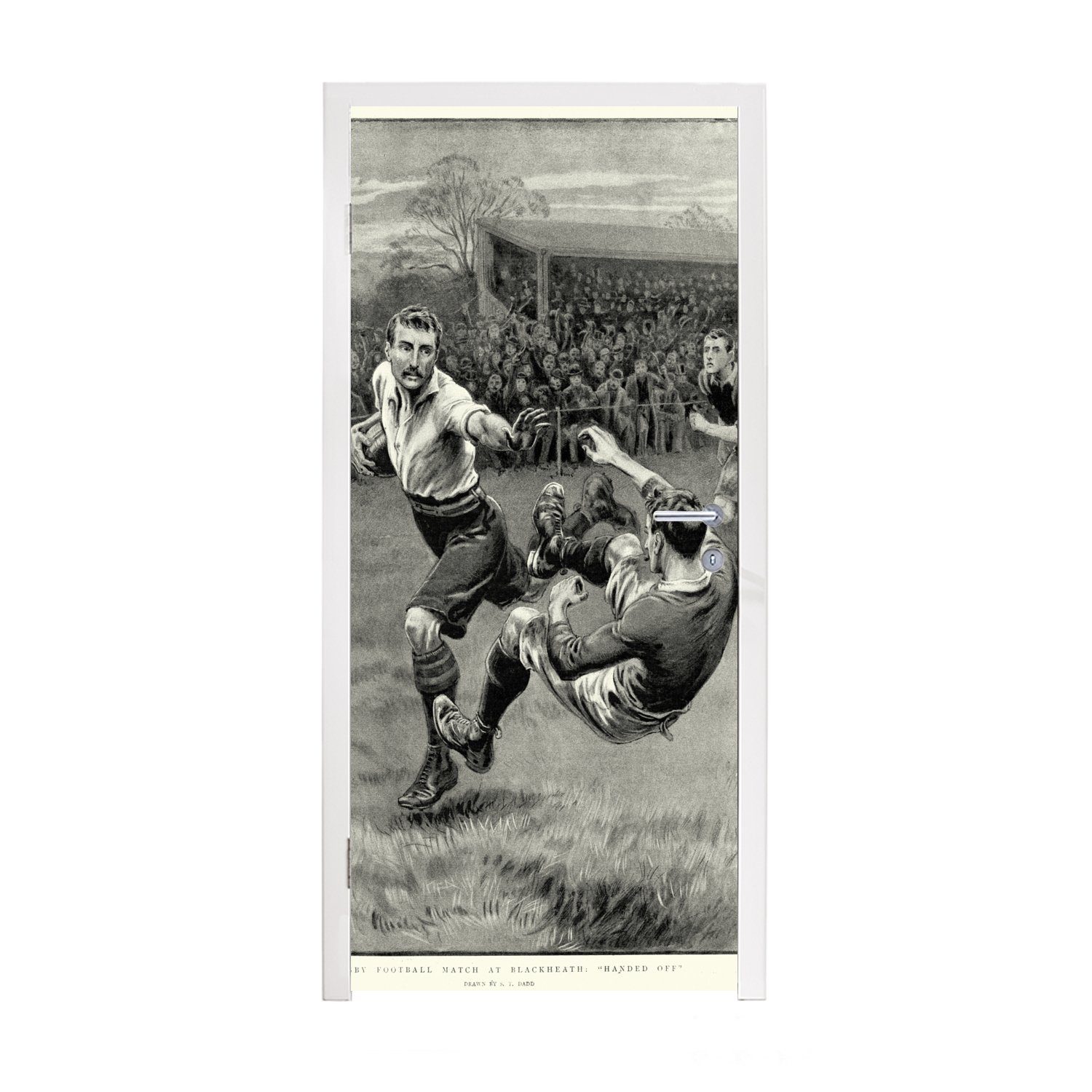 für Tür, cm 75x205 eines St), Türaufkleber, Türtapete historische Illustration Eine Rugbyspiels, (1 Matt, bedruckt, MuchoWow Fototapete