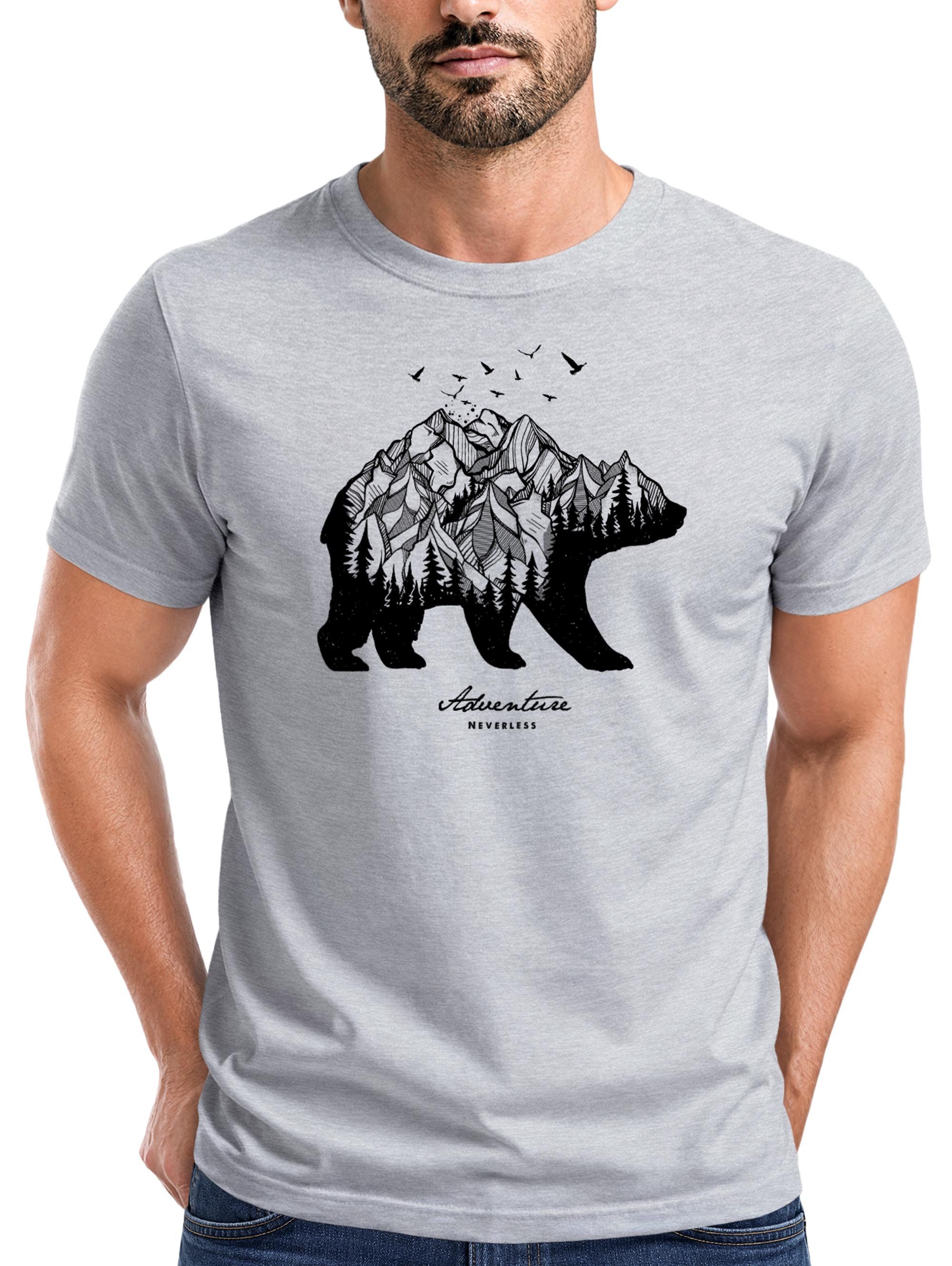 Print-Shirt Herren T-Shirt Bär Abenteuer Berge Wald Bear Mountains Adventure Slim