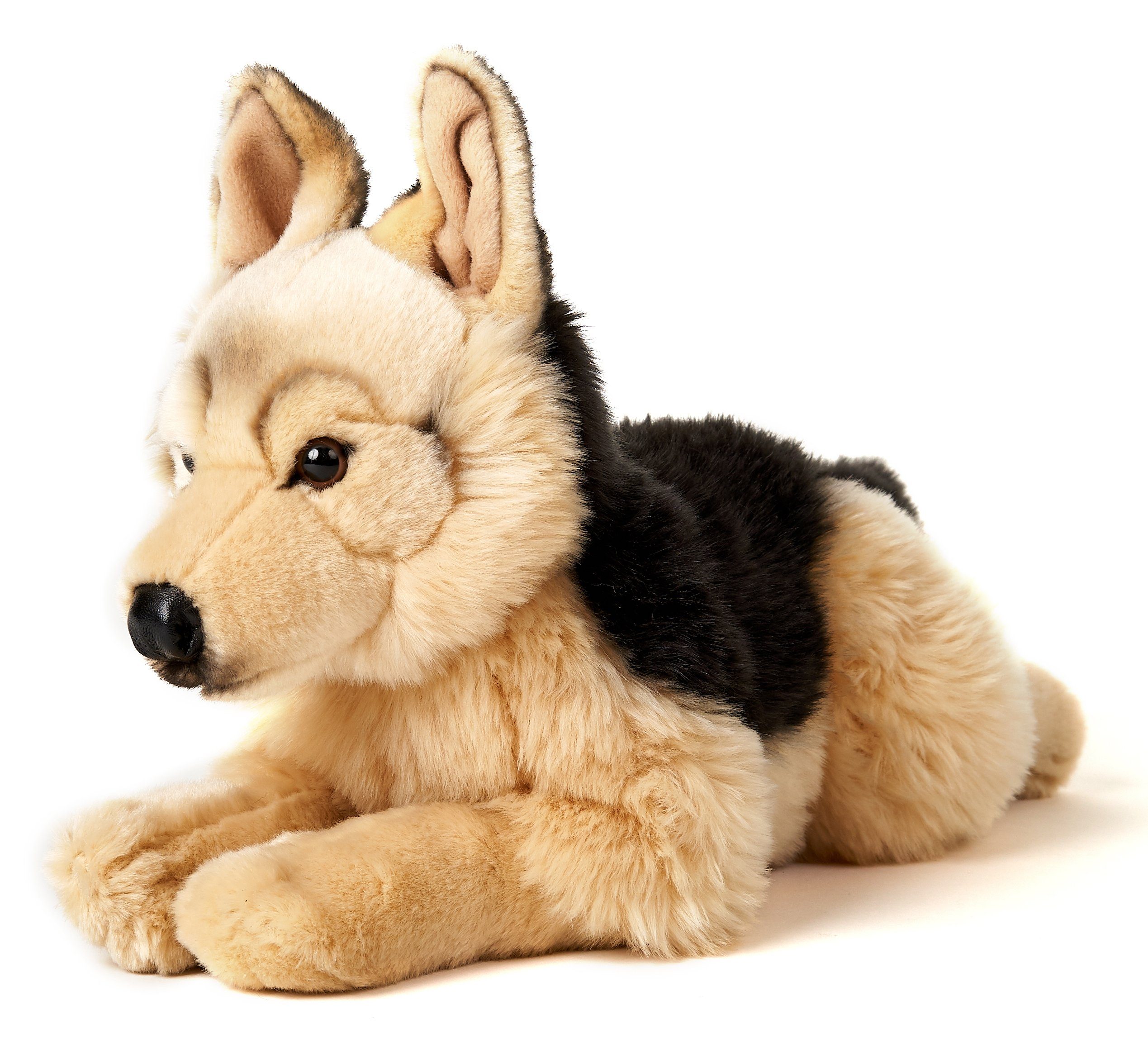 Uni-Toys Kuscheltier Deutscher % recyceltes 100 - cm 45 Länge Plüsch-Hund, Schäferhund, liegend zu - Plüschtier, Füllmaterial