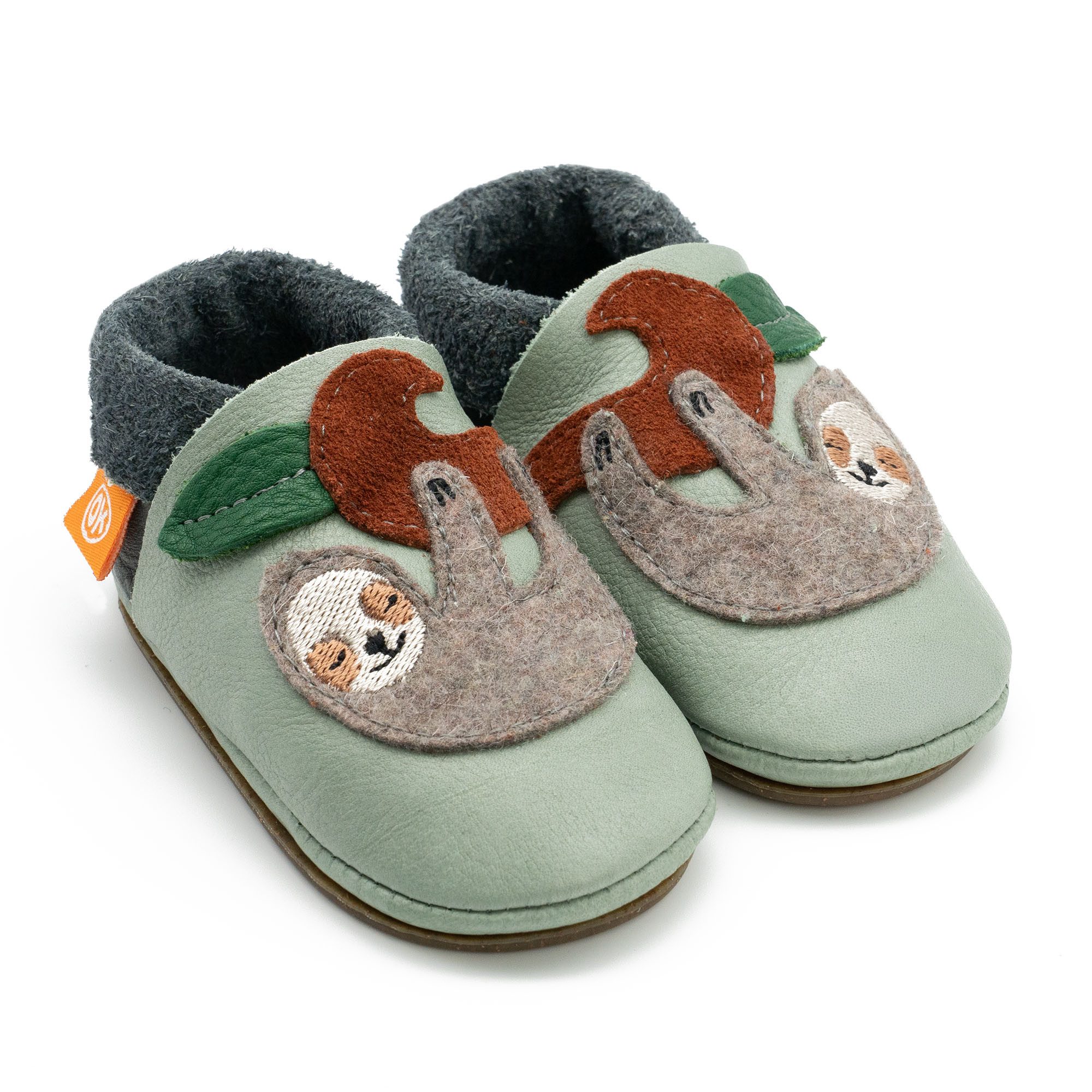 Orangenkinder® Faultier mit Sohle Kinder Hausschuh pflanzlich gegerbtes Leder, Made in Germany, Kindergartenschuh