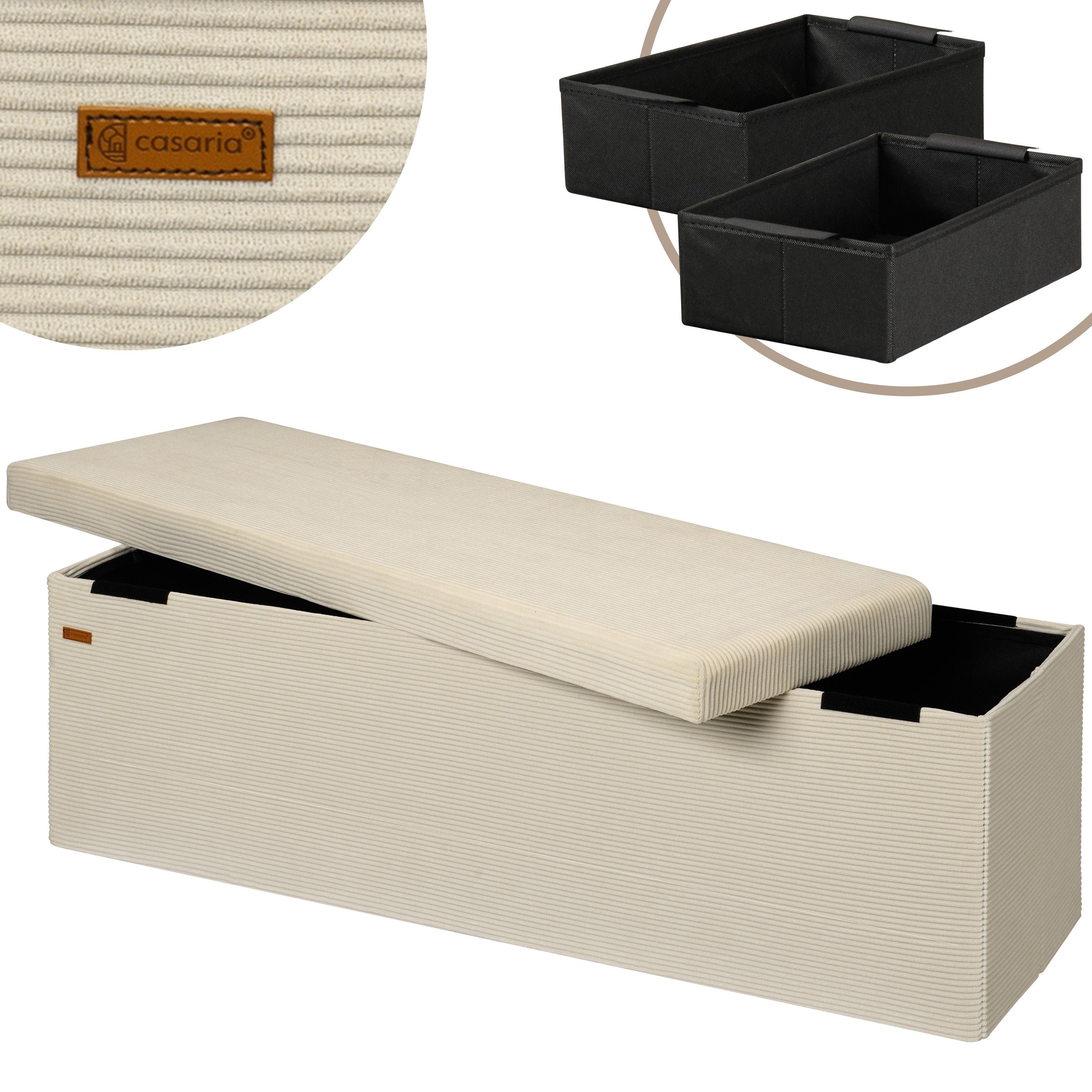 Casaria Sitzbank, Cord Beige Faltbar inkl. Boxen 114x38cm 300kg Belastbarkeit Wohnzimmer