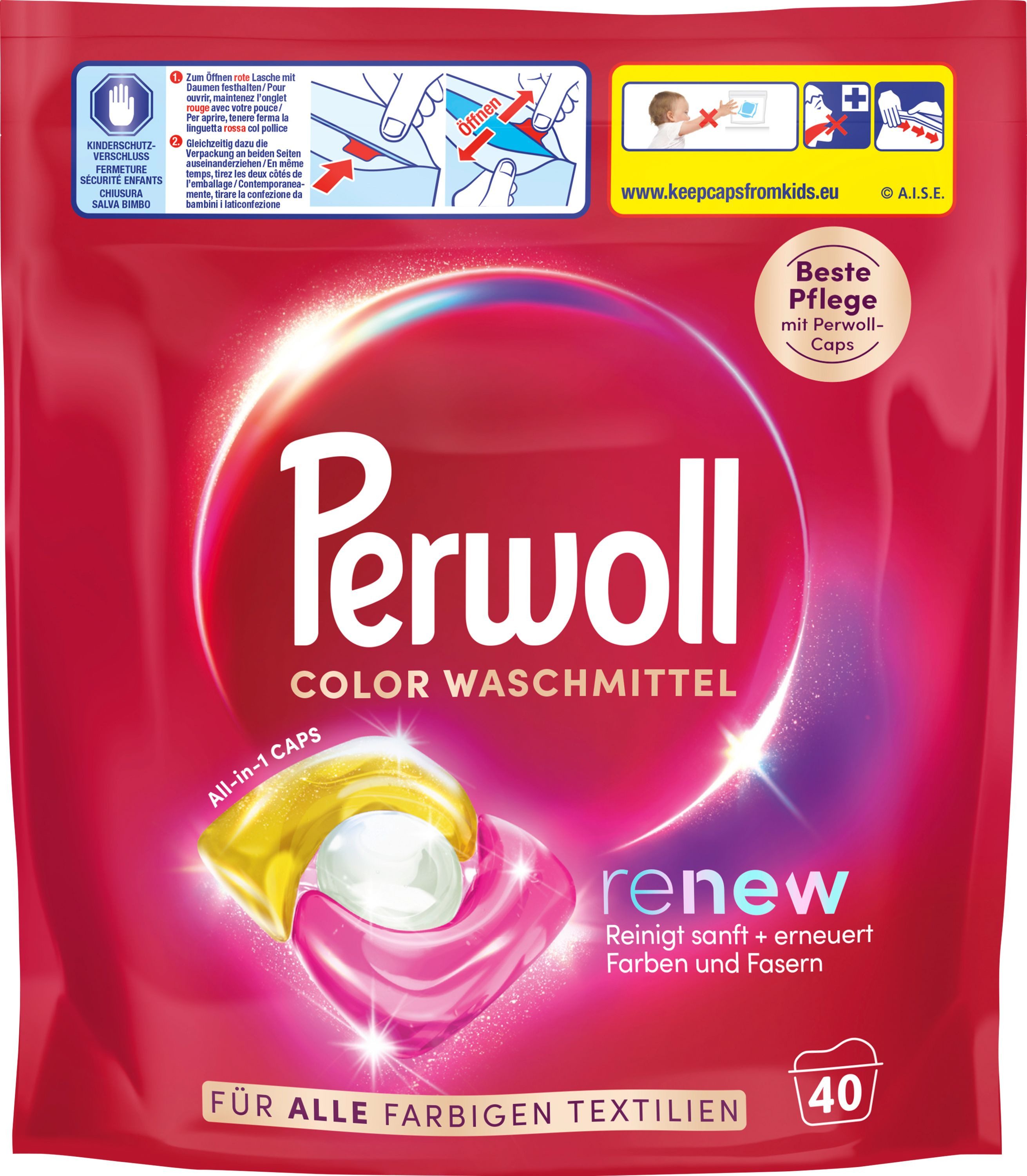 Perwoll PERWOLL All-in-1 Caps 80WL Color 2er Packung 1,08kg Colorwaschmittel (Spar Pack, [80-St. Kapseln mit Dreifach-Renew-Technologie)