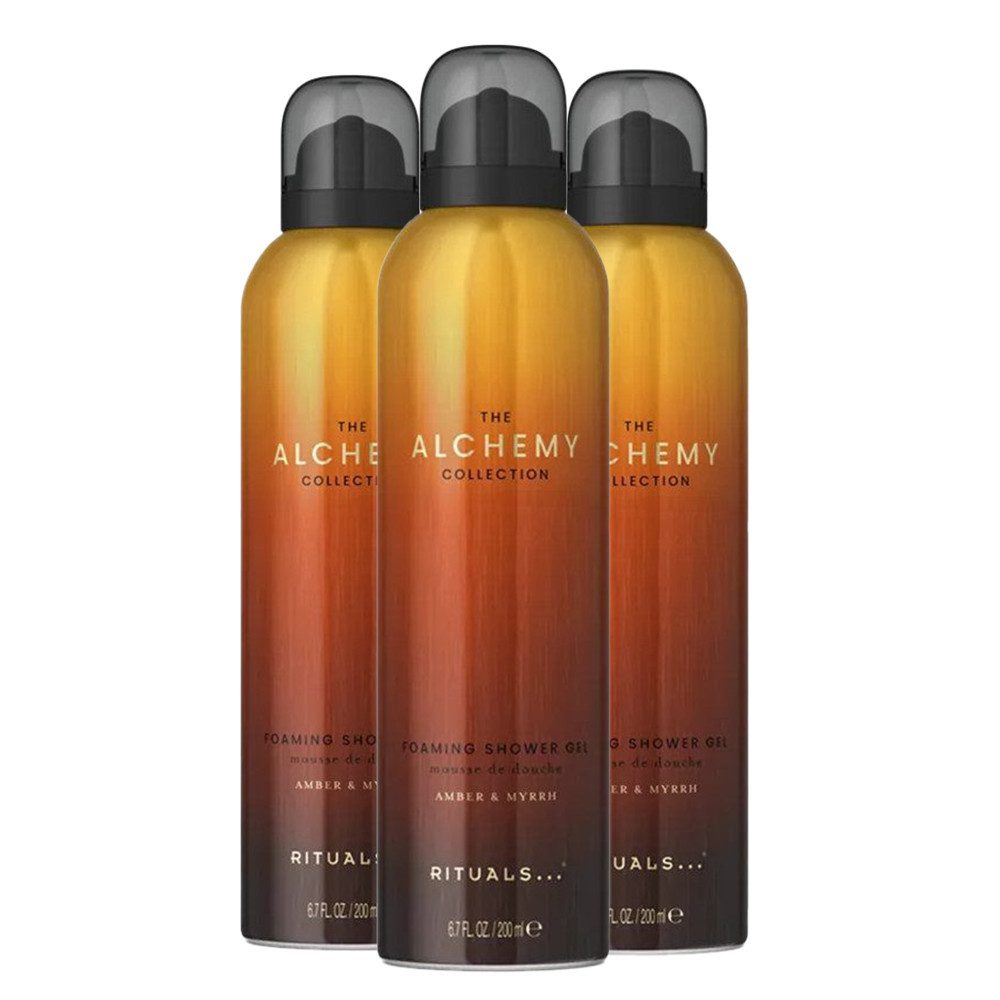 Rituals Pflege-Geschenkset Rituals The Alchemy Collection Foaming Shower Gel 3er Set, 3-tlg., Luxuriöser Duschschaum mit Amber & Rosenholz – 3er Pack