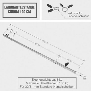GORILLA SPORTS Langhantelstange Hantelstange Chrom 120 cm, 120 cm