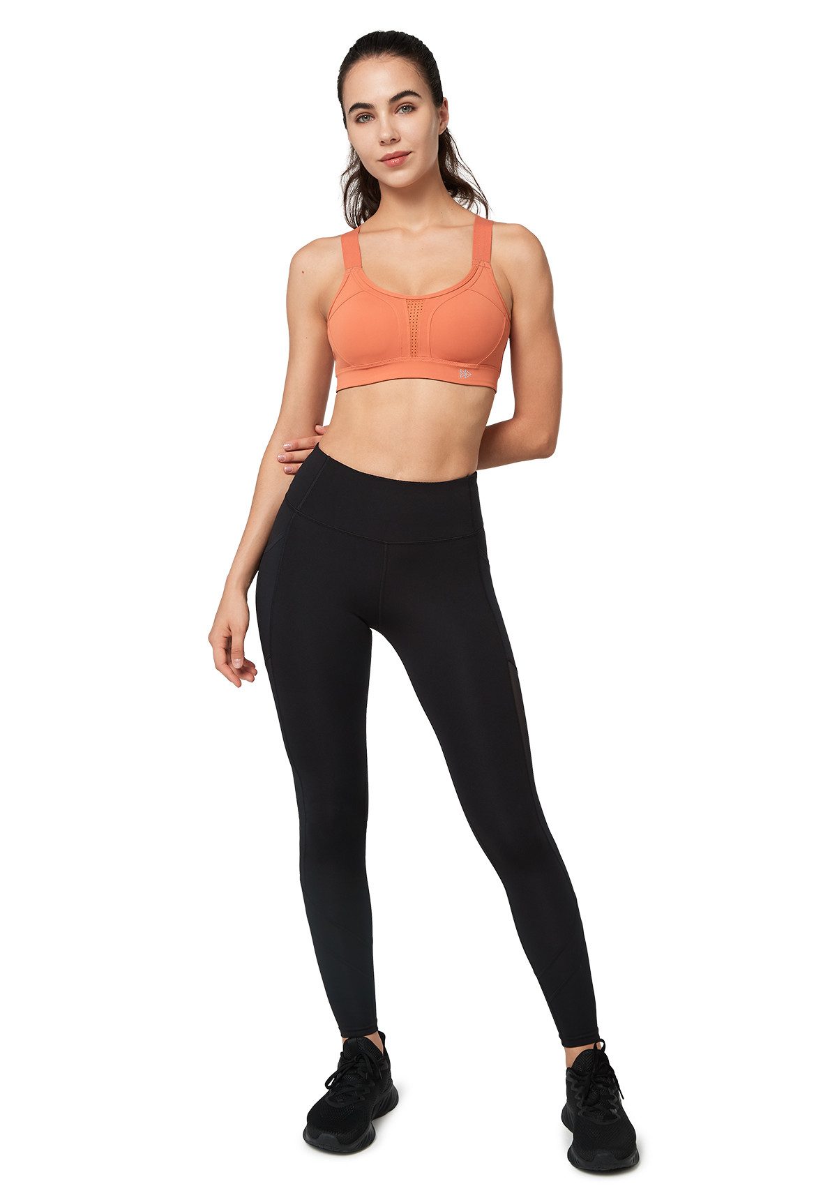 Yvette Leggings Damen Mesh Sport Leggings mit Taschen, hight wiast, 353A21