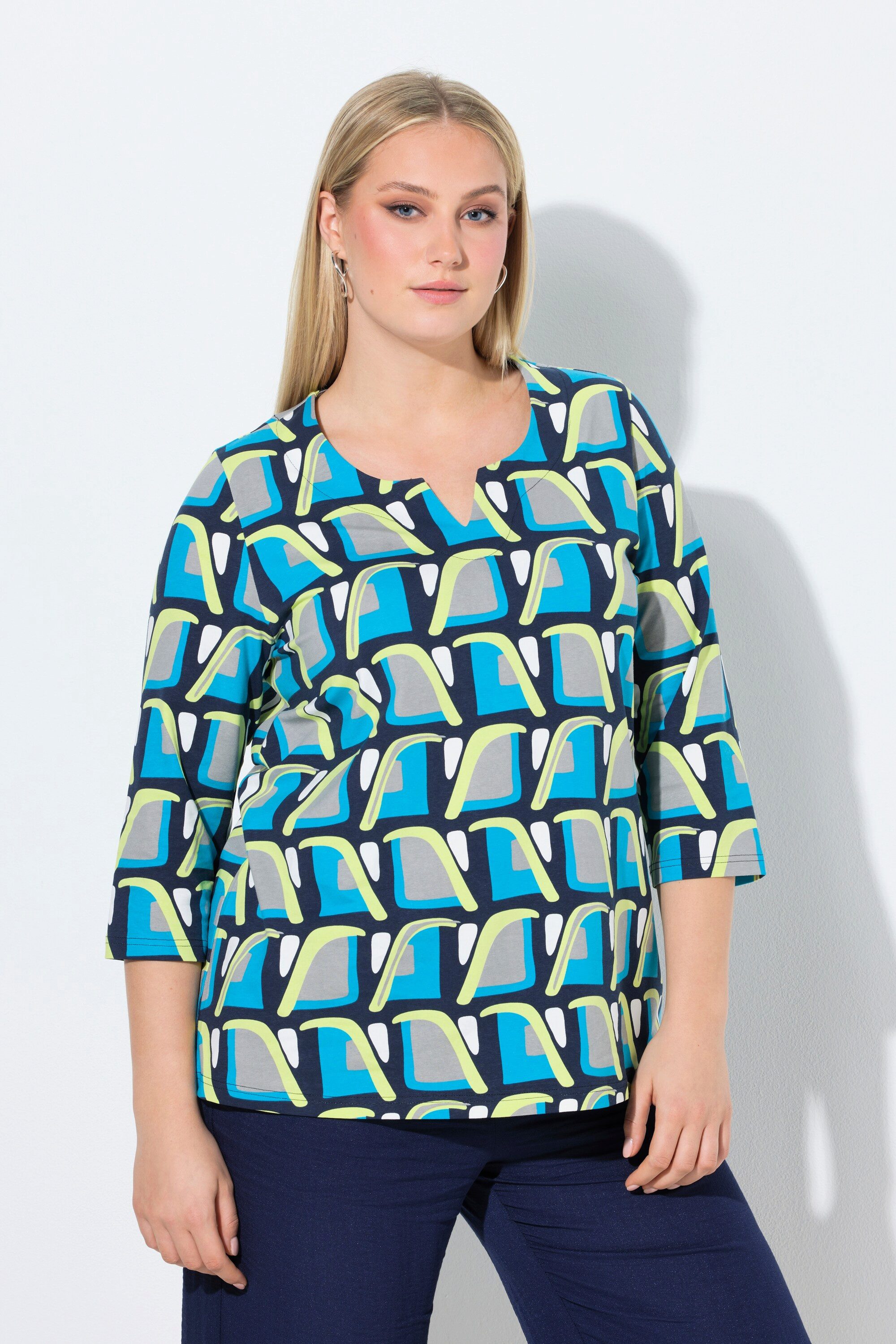 T-Shirt Shirt A-Linie Tunika-Ausschnitt 3/4-Arm