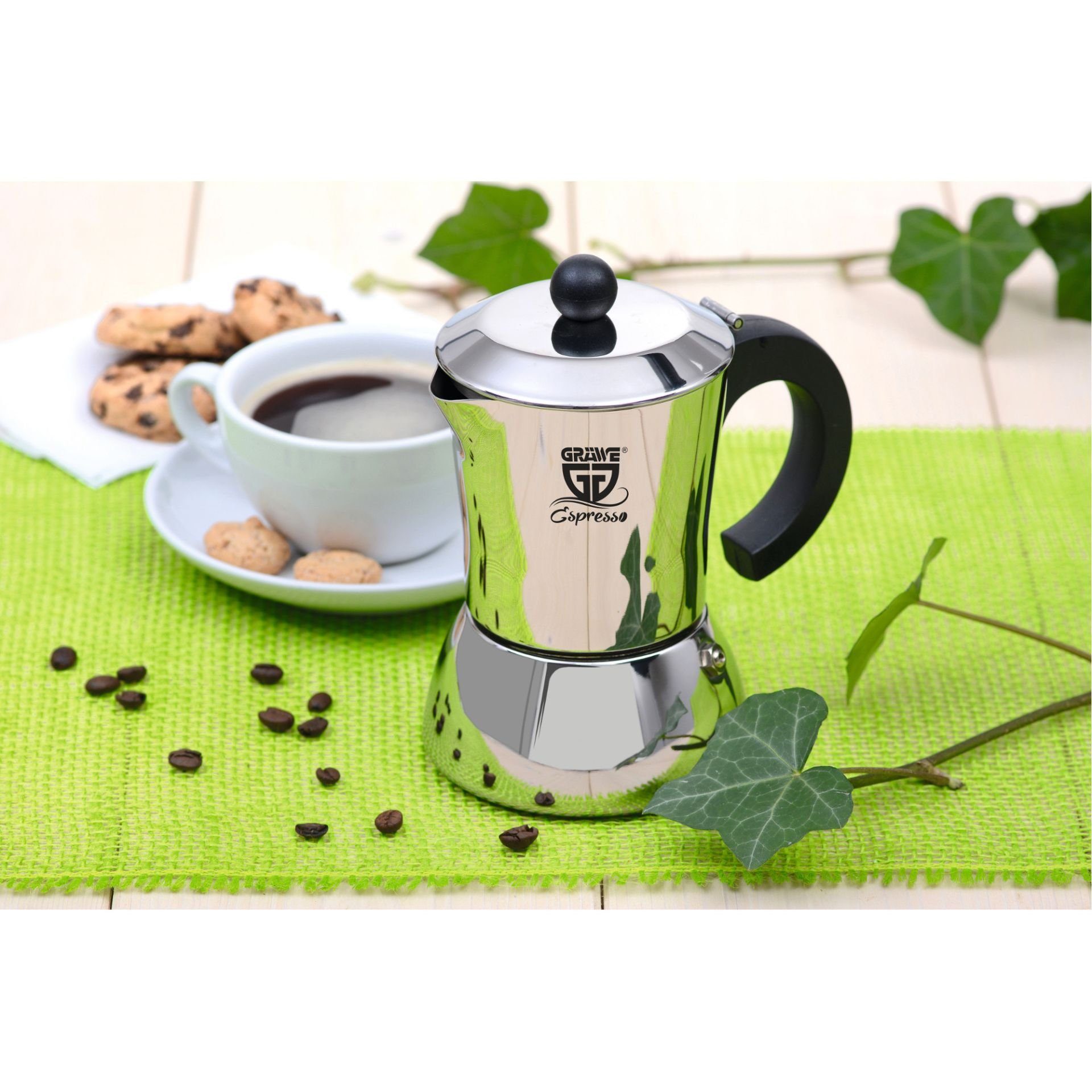 GRÄWE Espressokocher Gräwe Edelstahl Espressokocher 4 Tassen, Für alle Herdarten geeignet – Induktion, Gas, Elektro und Glaskeramik