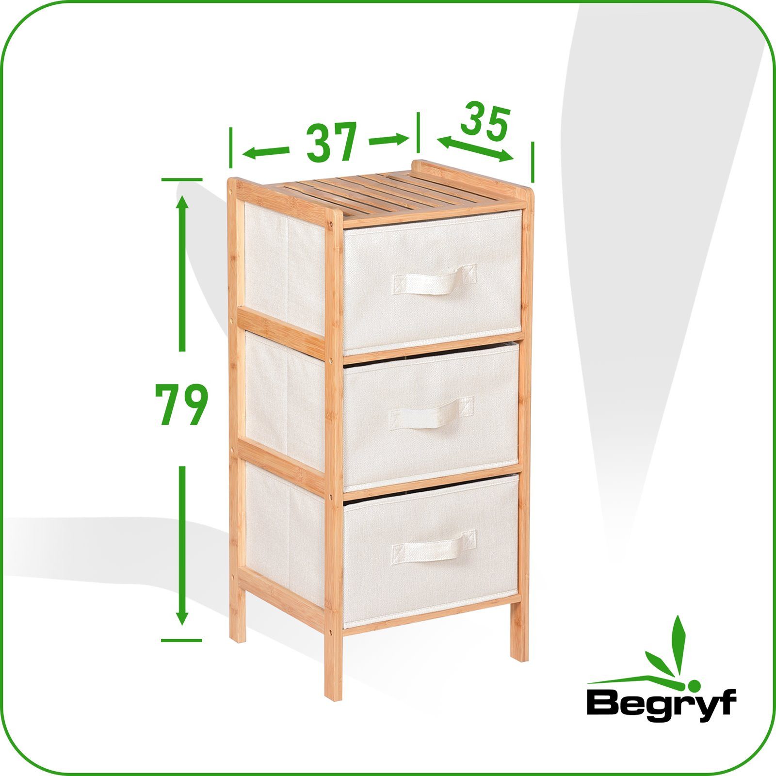 BEGRYF Badregal Bambusregal mit 3 Stoffschubladen Natur Beige 37 x 35 x 79 cm – Bild 3 von 5