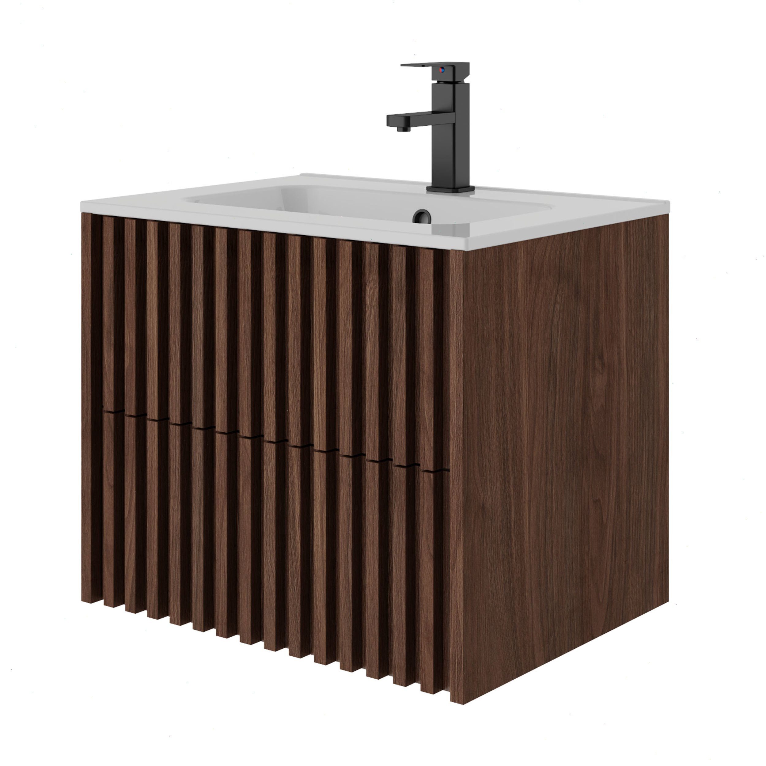 UEV Waschtisch Waschbecken mit Unterschrank set Badmöbel Gäste-WC (mit Wasserhahn und Pop-up-Ablassventil, Soft-close Schubladen,Waschbeckenunterschrank mit 2 Schubladen), Badezimmmer Schrank für Gäste WC, Komplett-Set Badmöbel