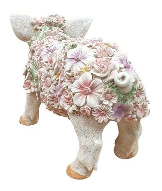 Fachhandel Plus Gartenfigur Schweinchen stehend mit Blumen, (1 St), handbemalt, lustige Gartendeko