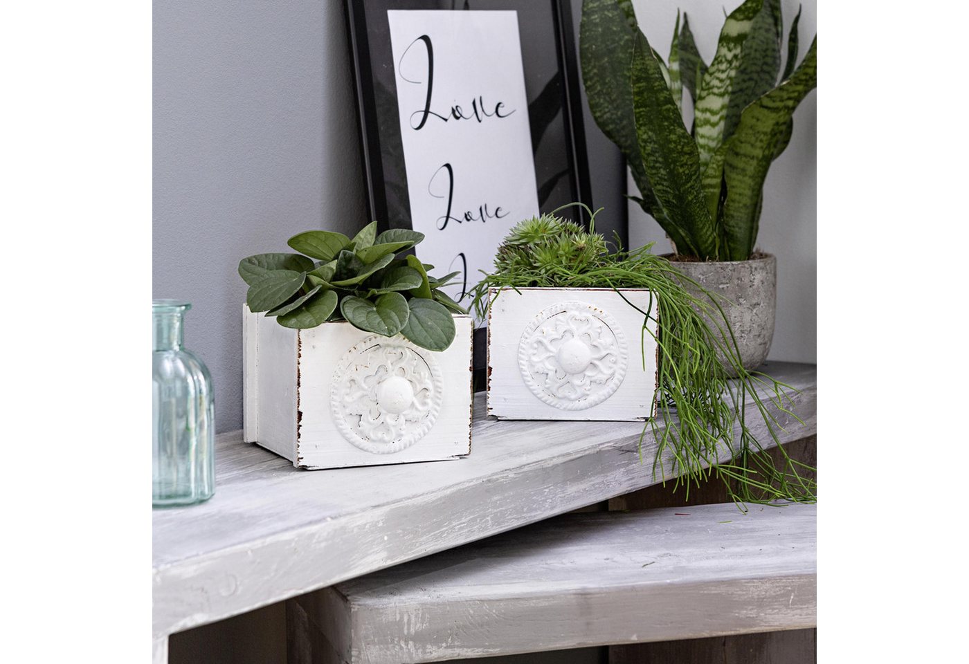 Thumbnail - Frank Flechtwaren Blumenkasten 2x Pflanzkasten Schublade weiß Shabby Look – Blumenkasten