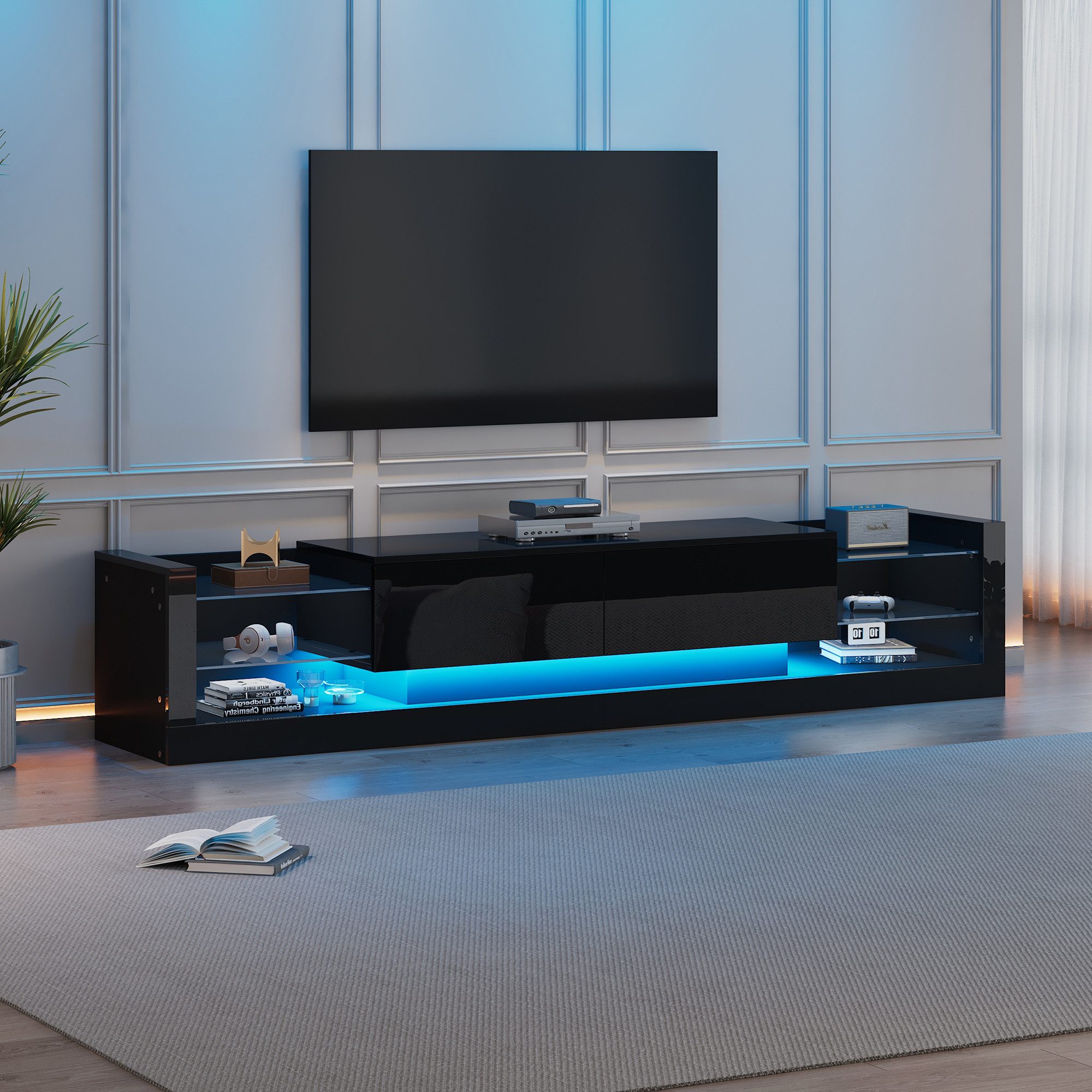 STILVORA Wohnzimmer-Set mit LED-Licht,TV-Schrank TV-Regal Hochglanz mit Gla günstig online kaufen