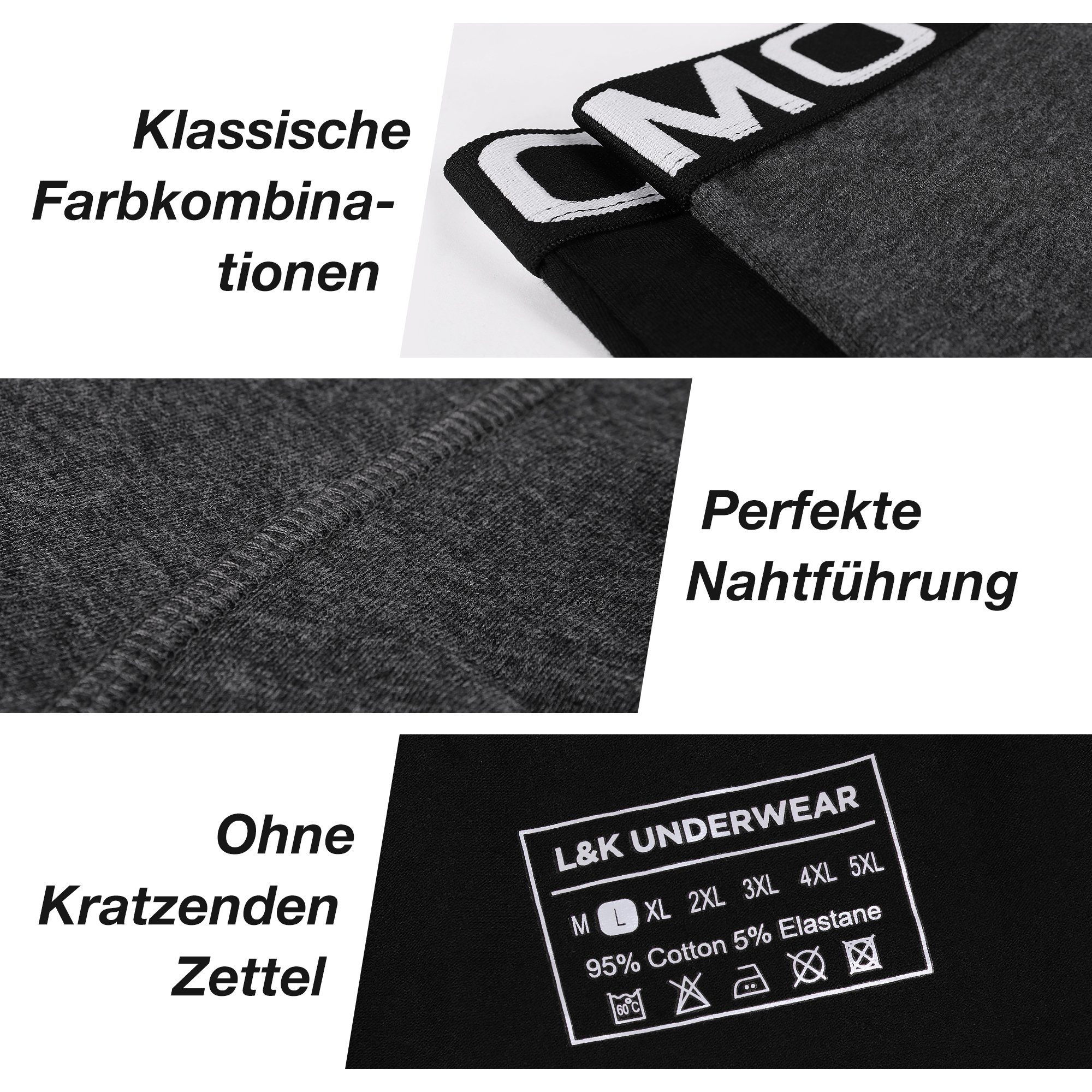 L&K Boxershorts 1116 (10er-Pack) Herren Boxershorts aus Baumwolle verschienden Farben – Bild 4 von 5