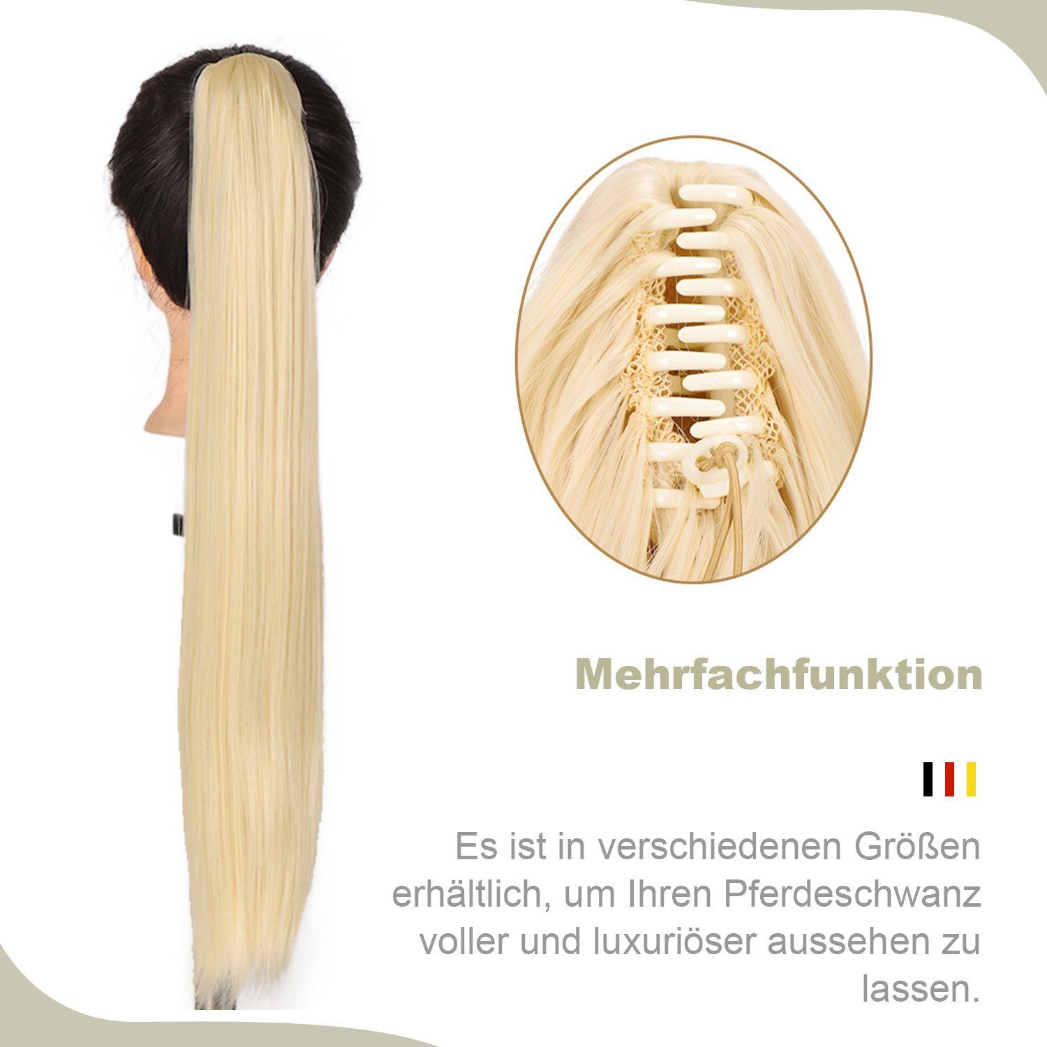 Pferdeschwanz 60cm gelb/braun MAGICSHE Clip Kunsthaarperücke Haarverlängerungen mit