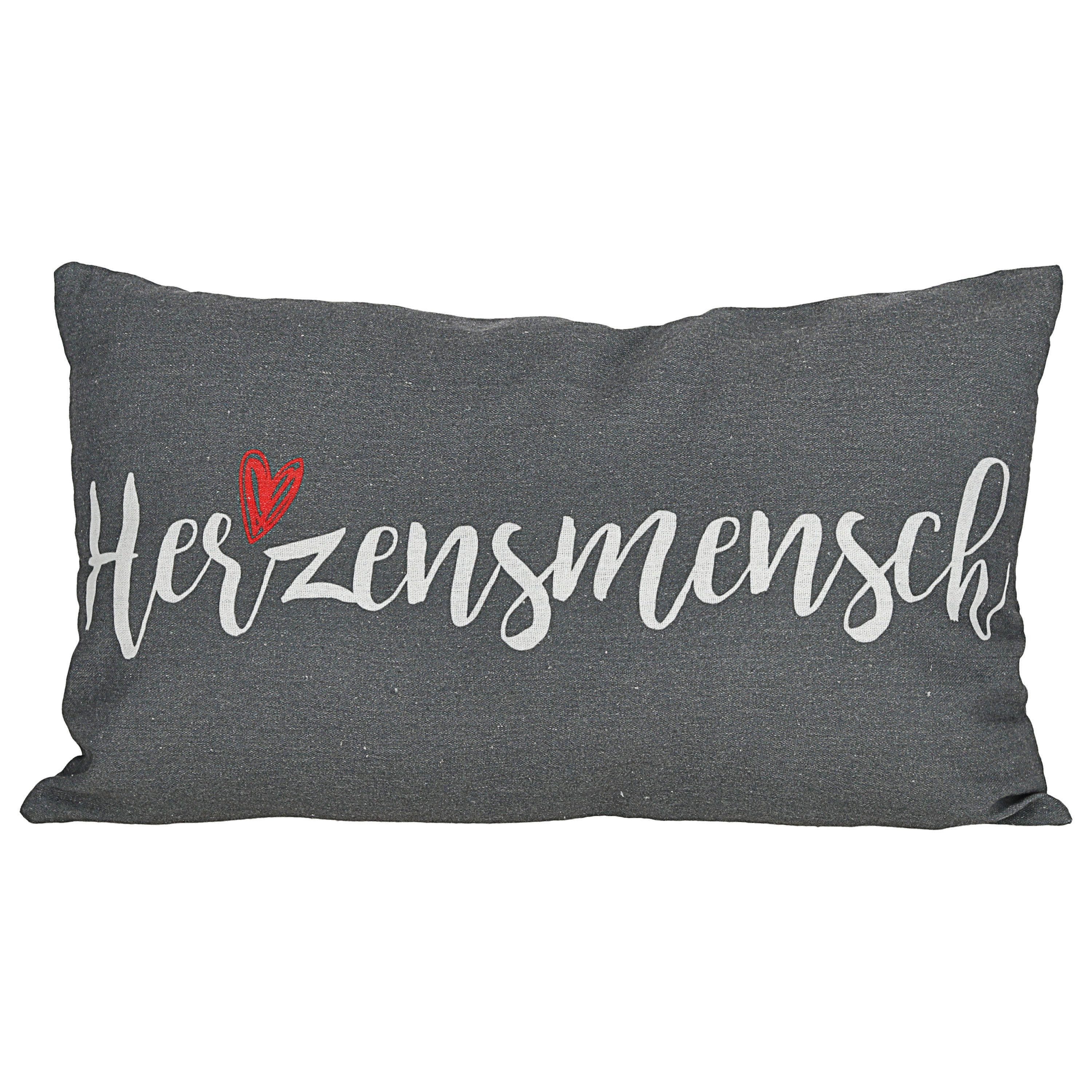 CEPEWA Dekokissen Kissen Herzensmensch 40x25cm grau Baumwolle PES 180g Reißverschluss