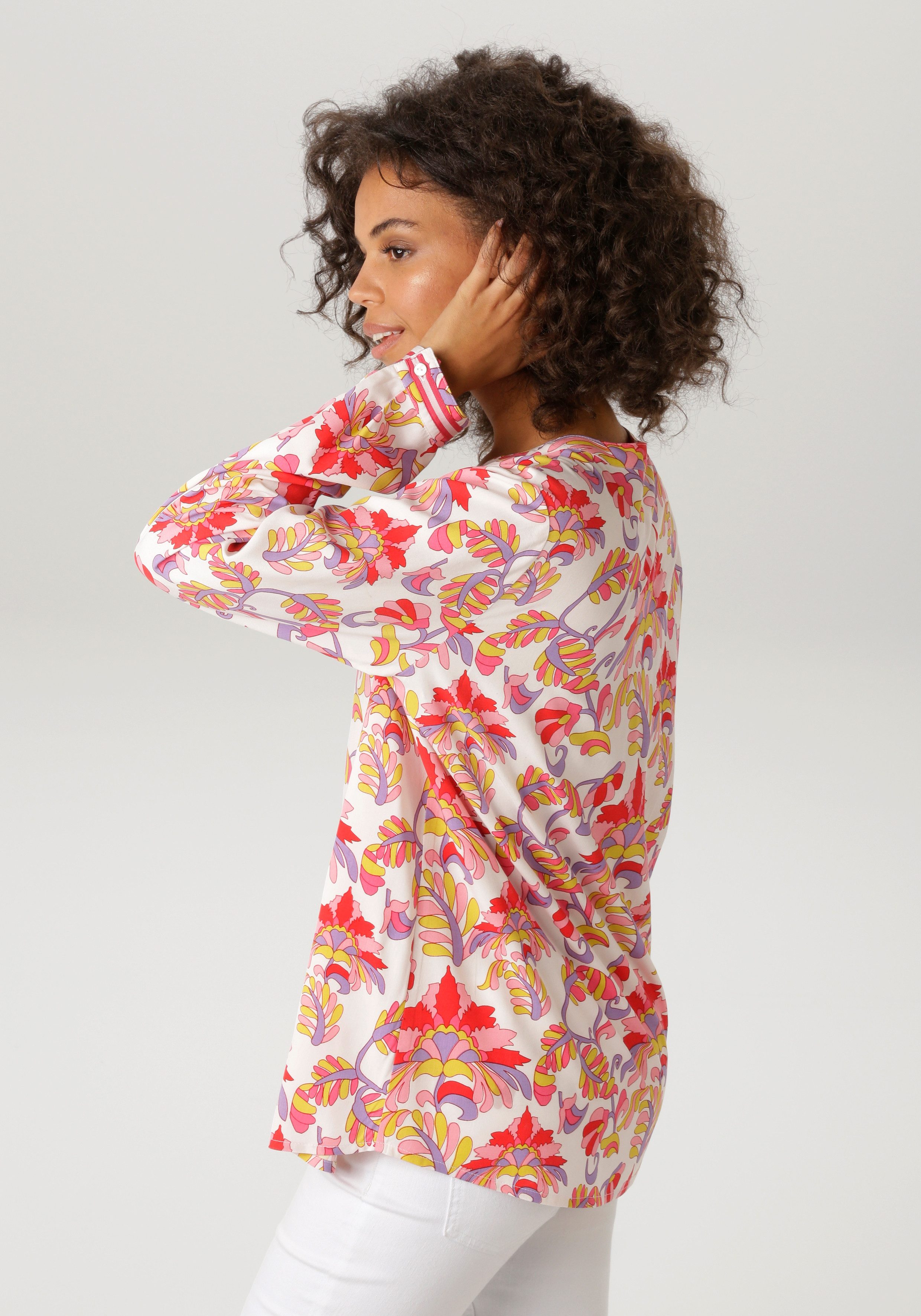 Aniston CASUAL Schlupfbluse mit grafischen Blumendruck - jedes Teil ein Unikat - NEUE KOLLEKTION