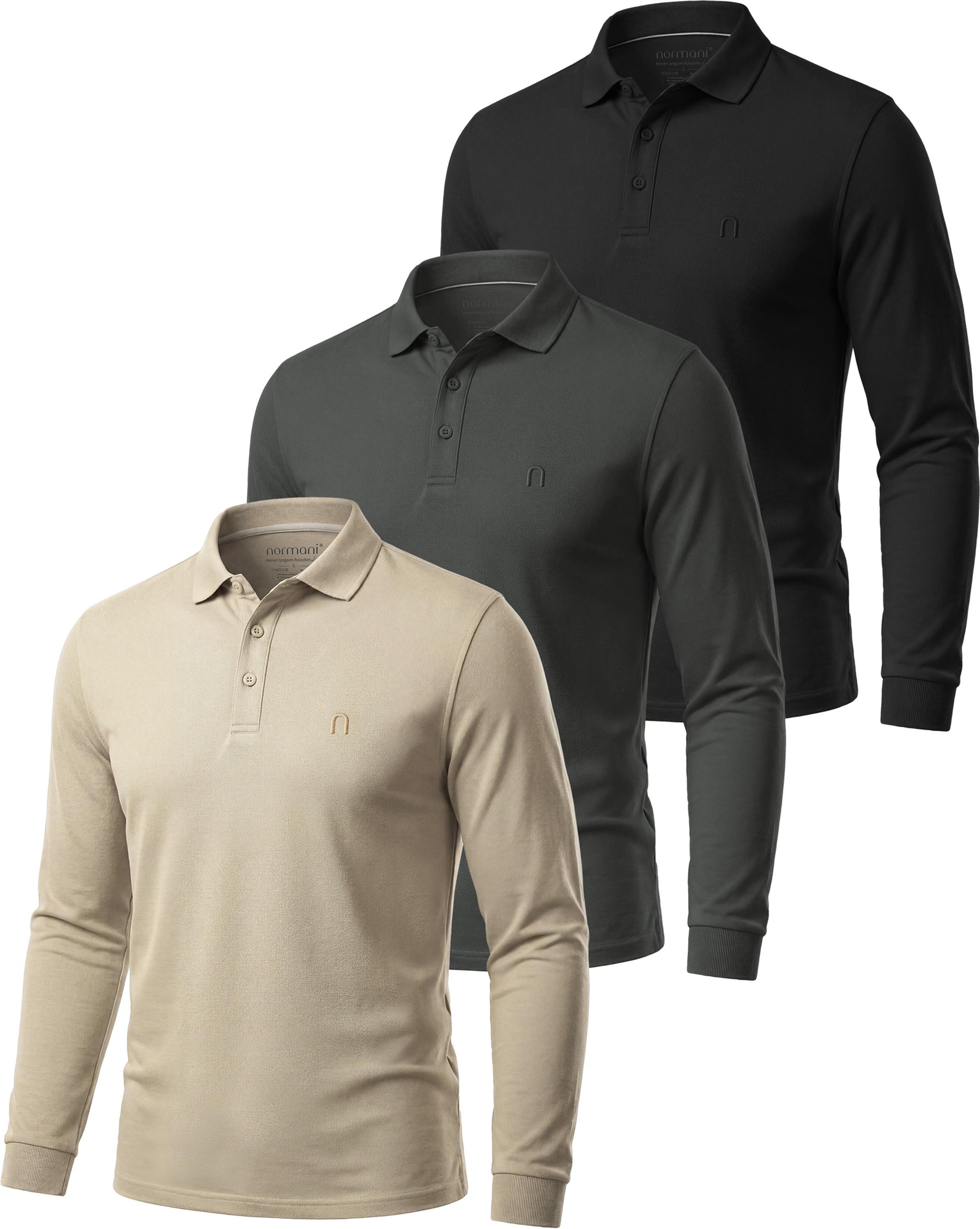 normani Langarmshirt 3er Set Herren Langarm Poloshirt Lyroe Longsleeve Poloshirt 3er Pack für Männer
