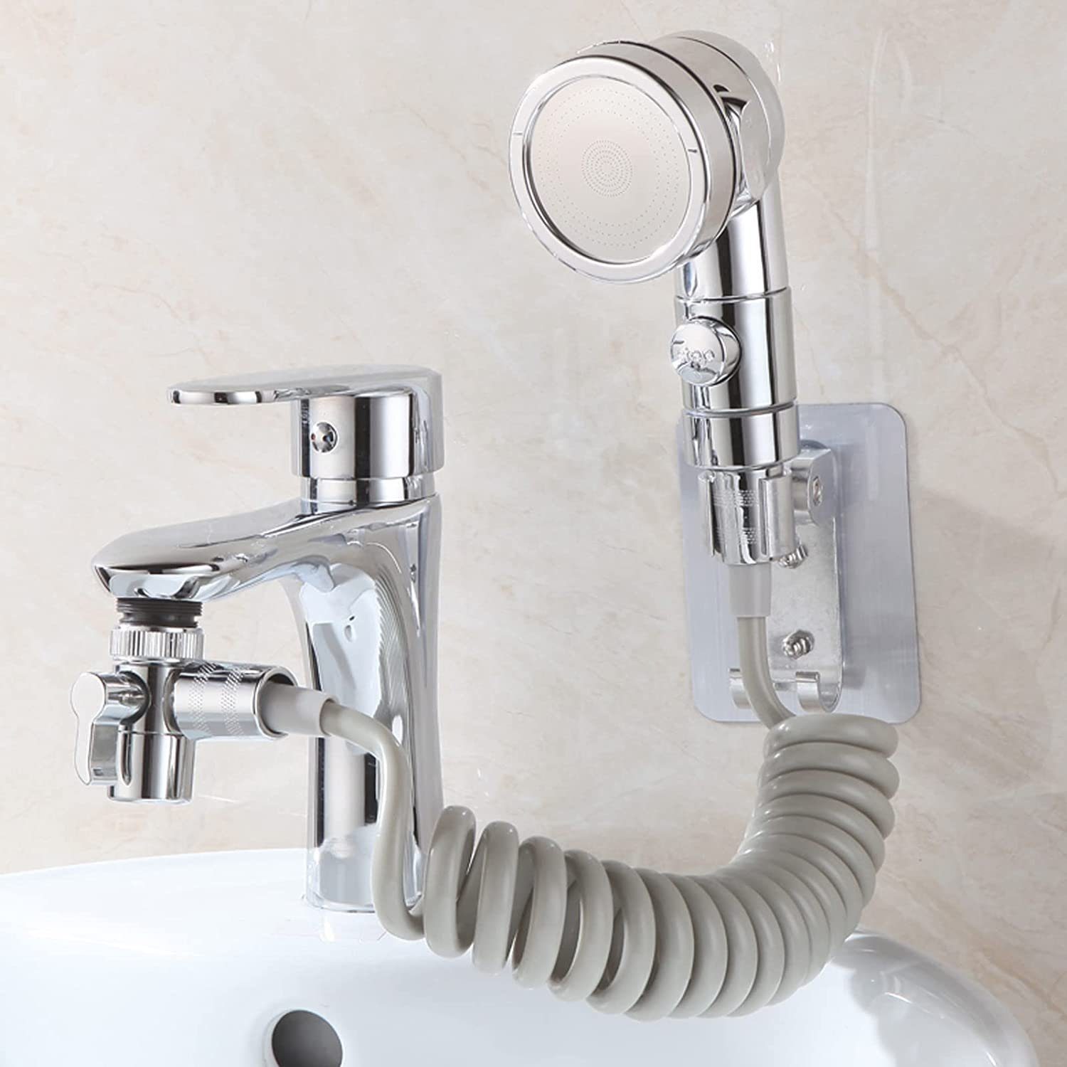 feinlux Handbrause Duschkopf mit Schlauch und Ständer, (Packung, Duschkopf-Set mit Schlauch und Halterung(4 Set), Waschbeckenbrause für Haarwäsche oder Reinigung Waschbecken und Bidet