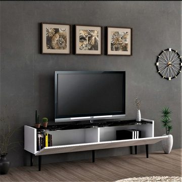 en.casa TV-Schrank Oppdal TV Board 45x154x37cm Weiß / Marmor schwarz