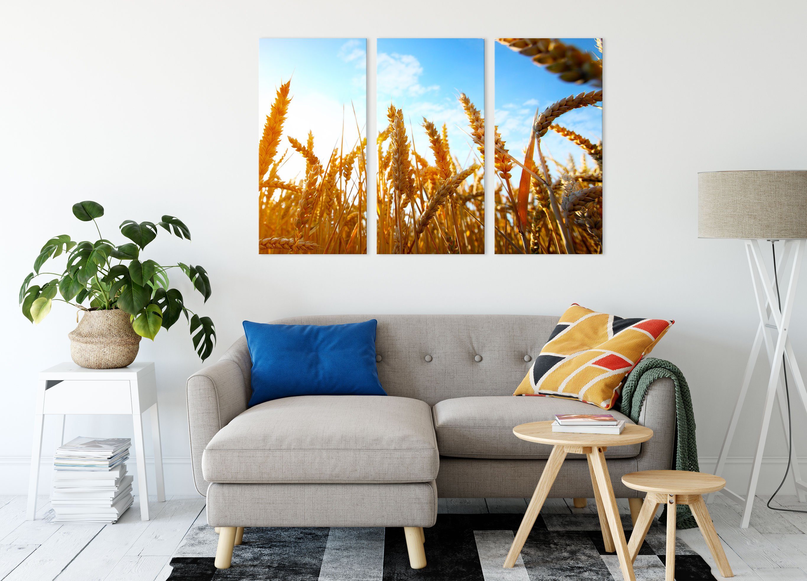 inkl. Getreide Getreide Sonnenschein, Pixxprint bespannt, Leinwandbild Zackenaufhänger St), fertig im im (120x80cm) (1 3Teiler Sonnenschein Leinwandbild