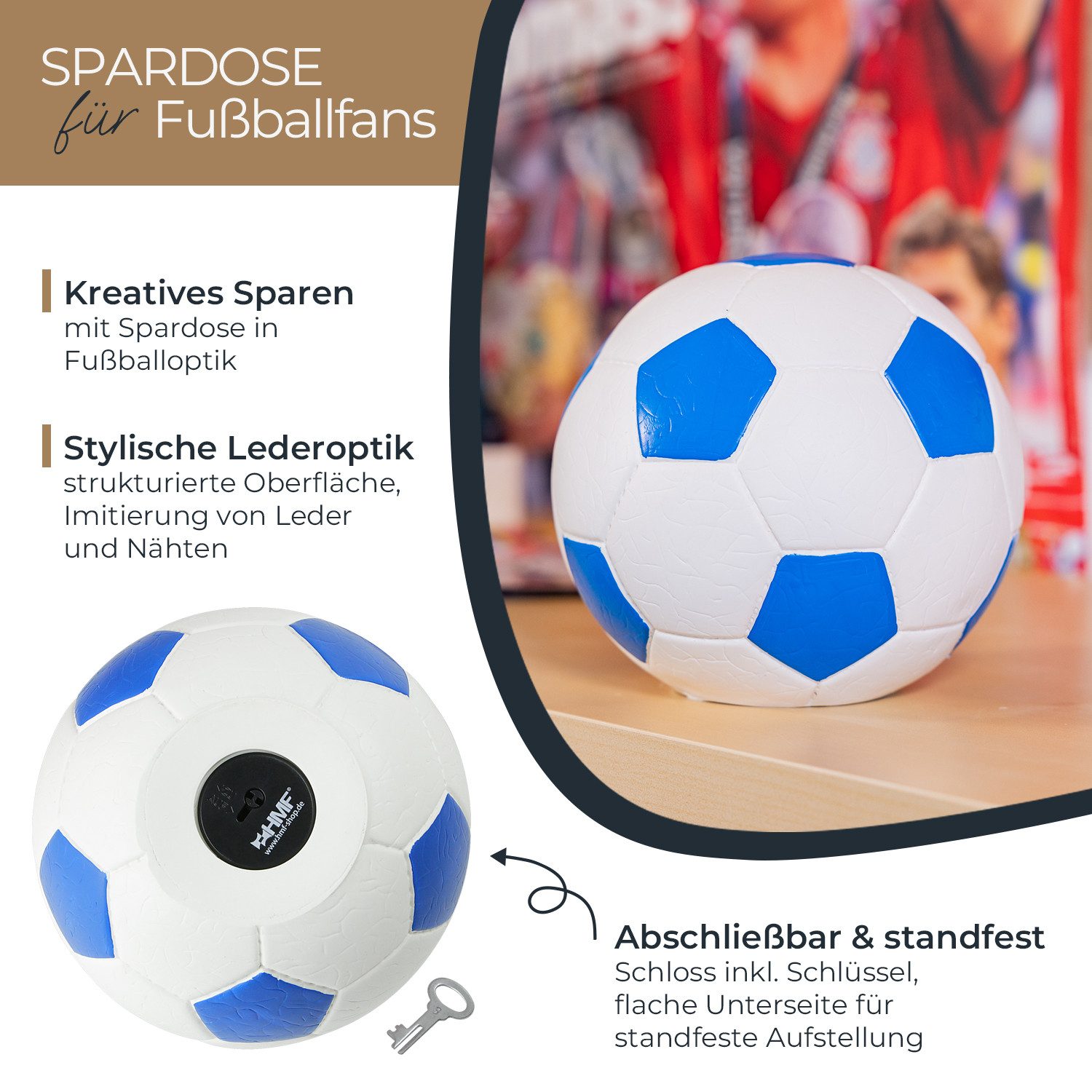 HMF Spardose 4790-05 Spardose Fußball Lederoptik, 15 cm Durchmesser, blau-w günstig online kaufen