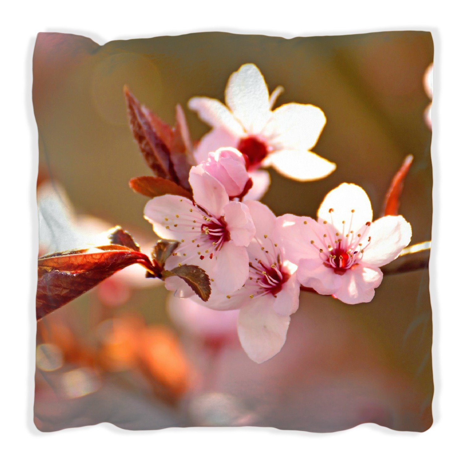 Wallario Dekokissen Frühlingsgefühle II - Kirschblüten in Nahaufnahme, handgenäht | Dekokissen
