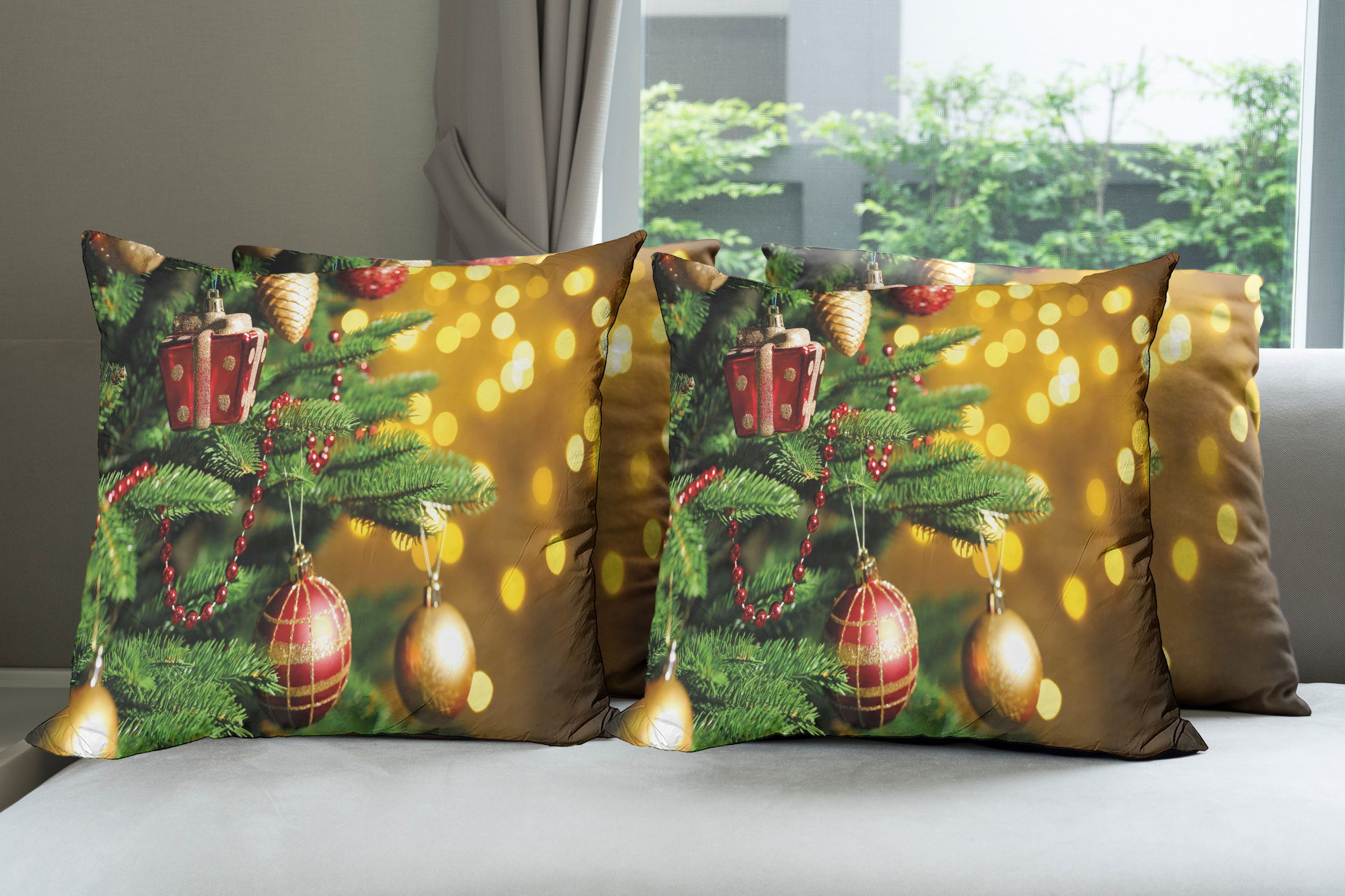 Doppelseitiger Close up Digitaldruck, Stück), Weihnachten Kissenbezüge Abakuhaus Baum Unschärfe Modern Accent (4