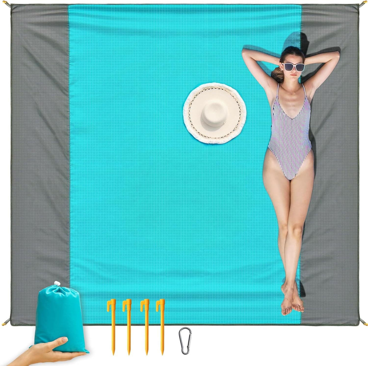 Picknickdecke XXL Stranddecke Picknickdecke 243×274 cm wasserdicht Blau, ISOPHO, Sandfrei, wasserdicht, faltbar, windfest, reißfest, kompakt