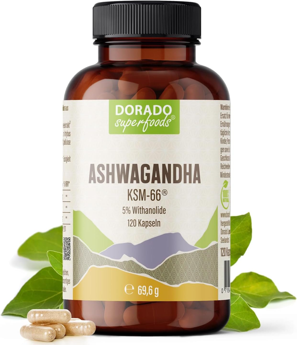Dorado Superfoods Ashwagandha KSM66 Extrakt Kapseln - 120 x Stück, 5% Withanolide Kapseln, 120 St., 69.6 g