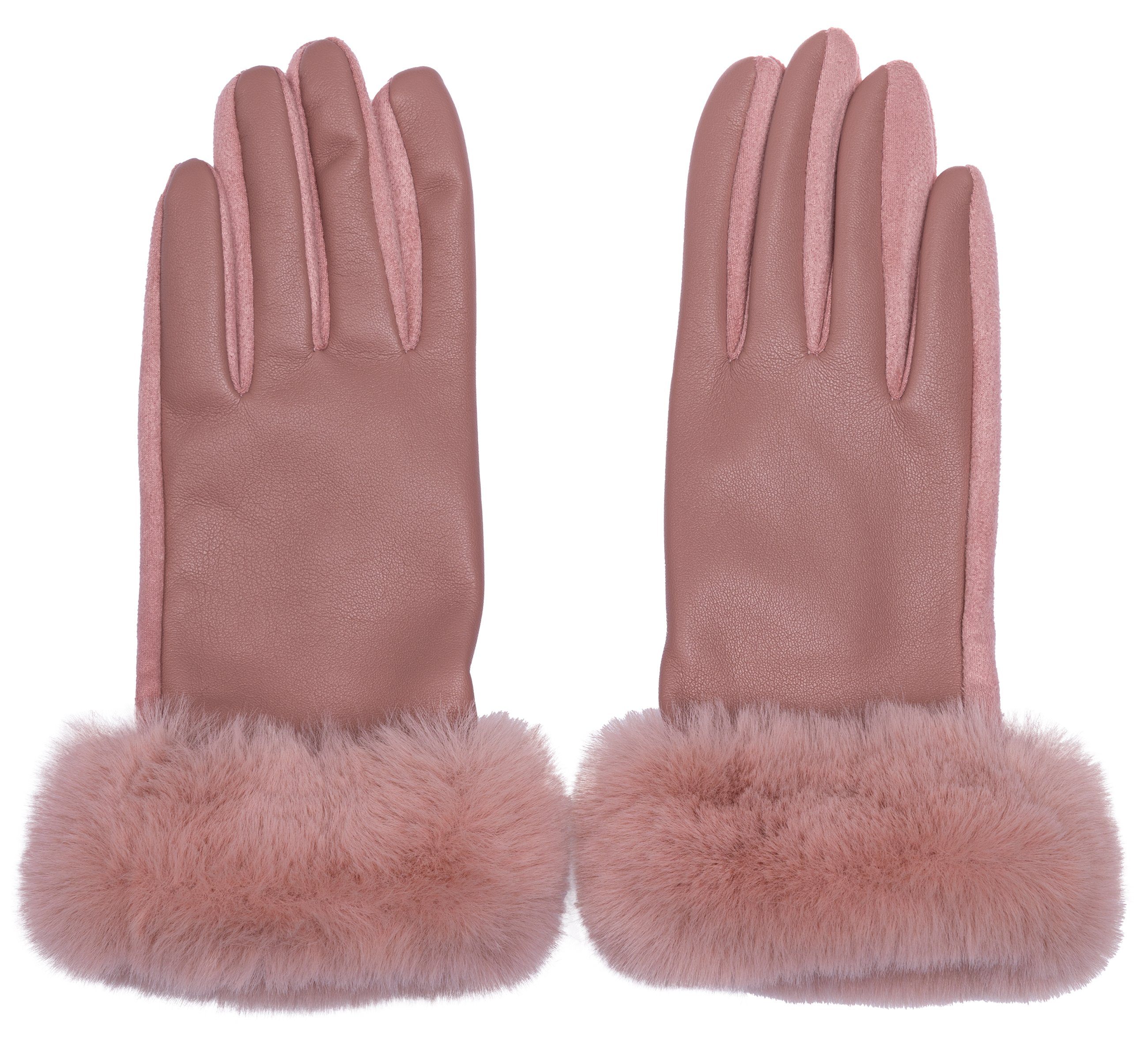 Caspar Strickhandschuhe uni klassisch elegante mit Handschuhe Dekor GLV017 rosa Fell Damen