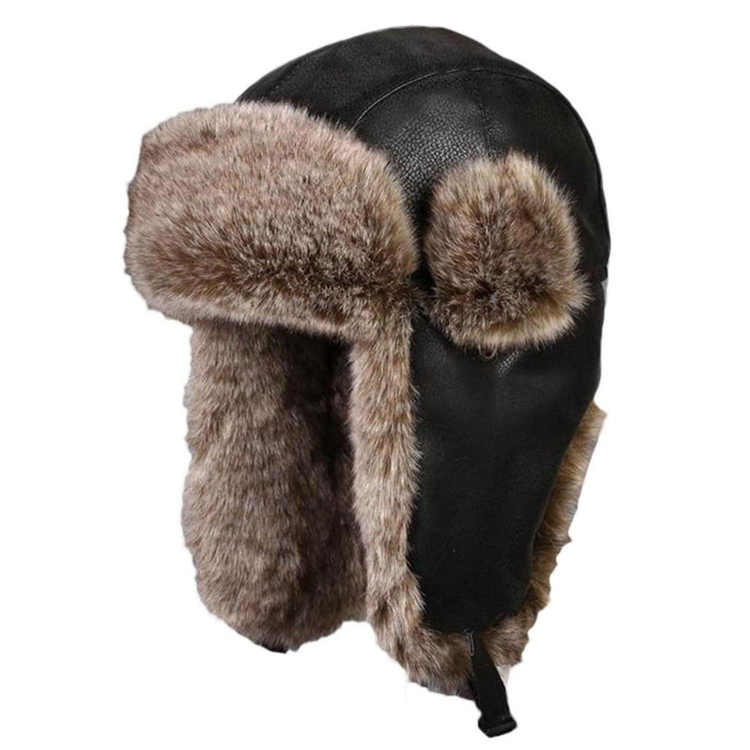 LuxusKollektion Ohrenmütze Wintermütze Fliegermütze in Lederoptik Schwarz (1-St)
