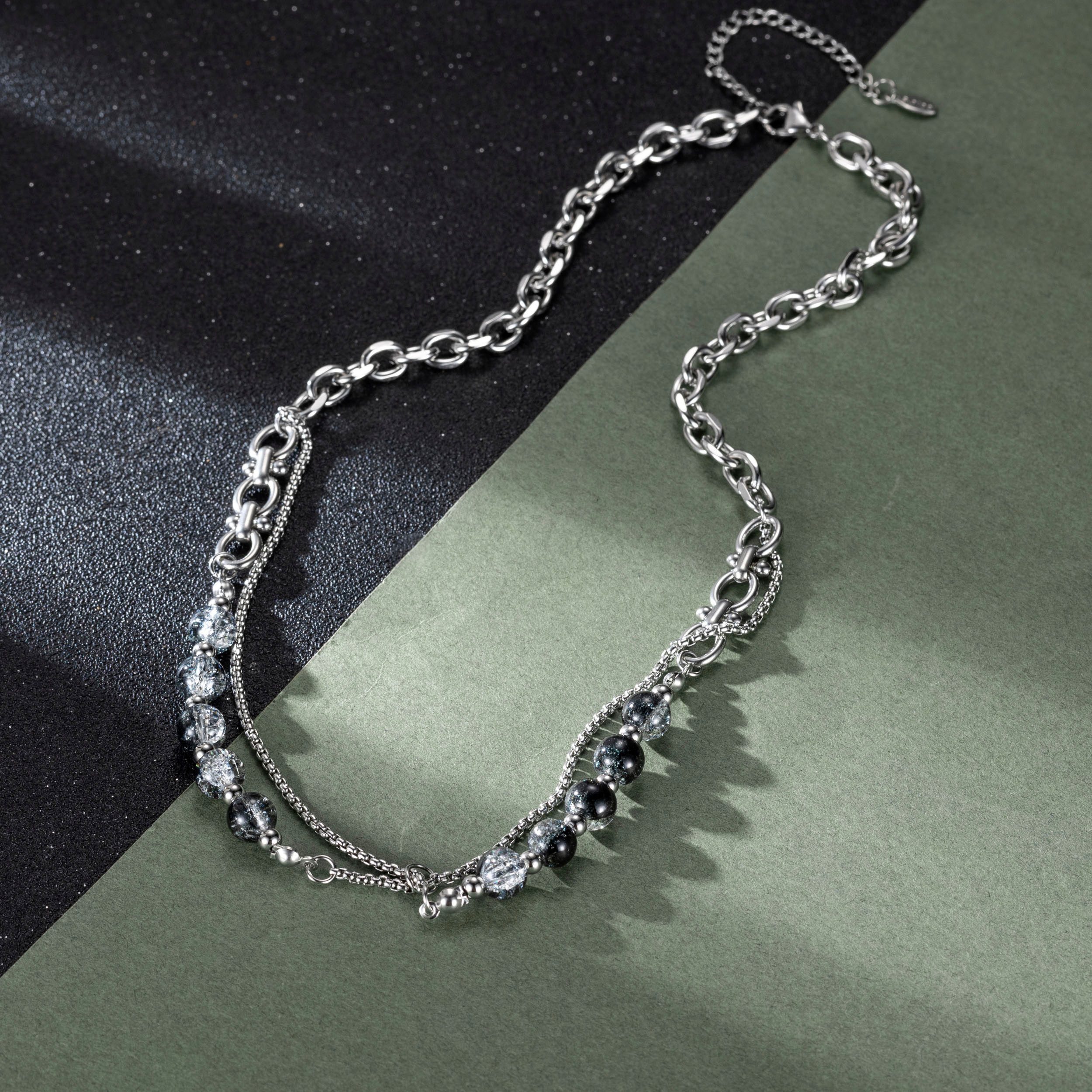 Firetti Edelstahlkette Schmuck Geschenk Edelstahl Halsschmuck Halskette Layer doppelreihig, mit Glasperle – Bild 3 von 4