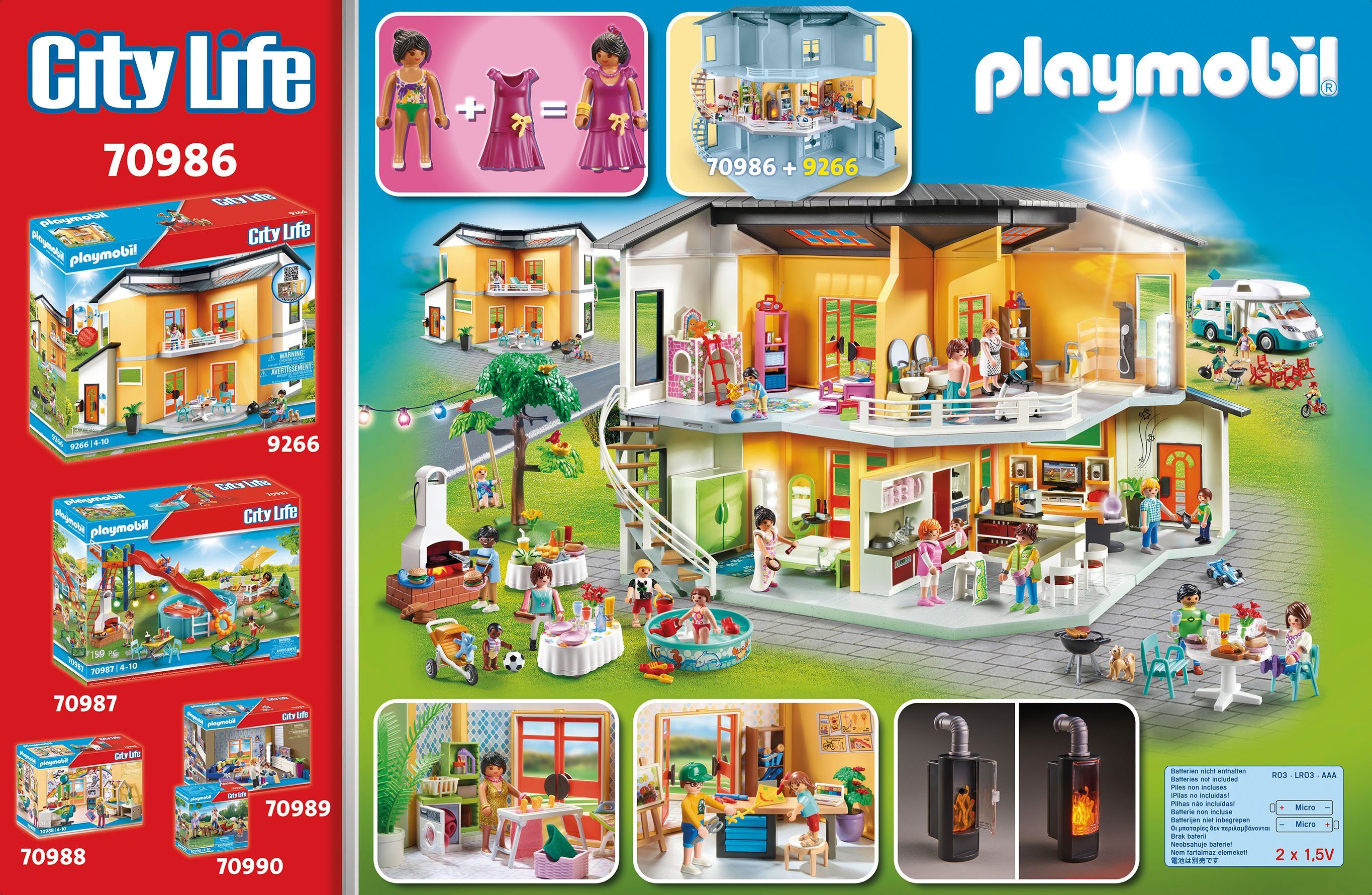 City (258 Etagenerweiterung in Germany Konstruktions-Spielset Life, St), Made mit (70986), Wohnhaus Playmobil® Licht,